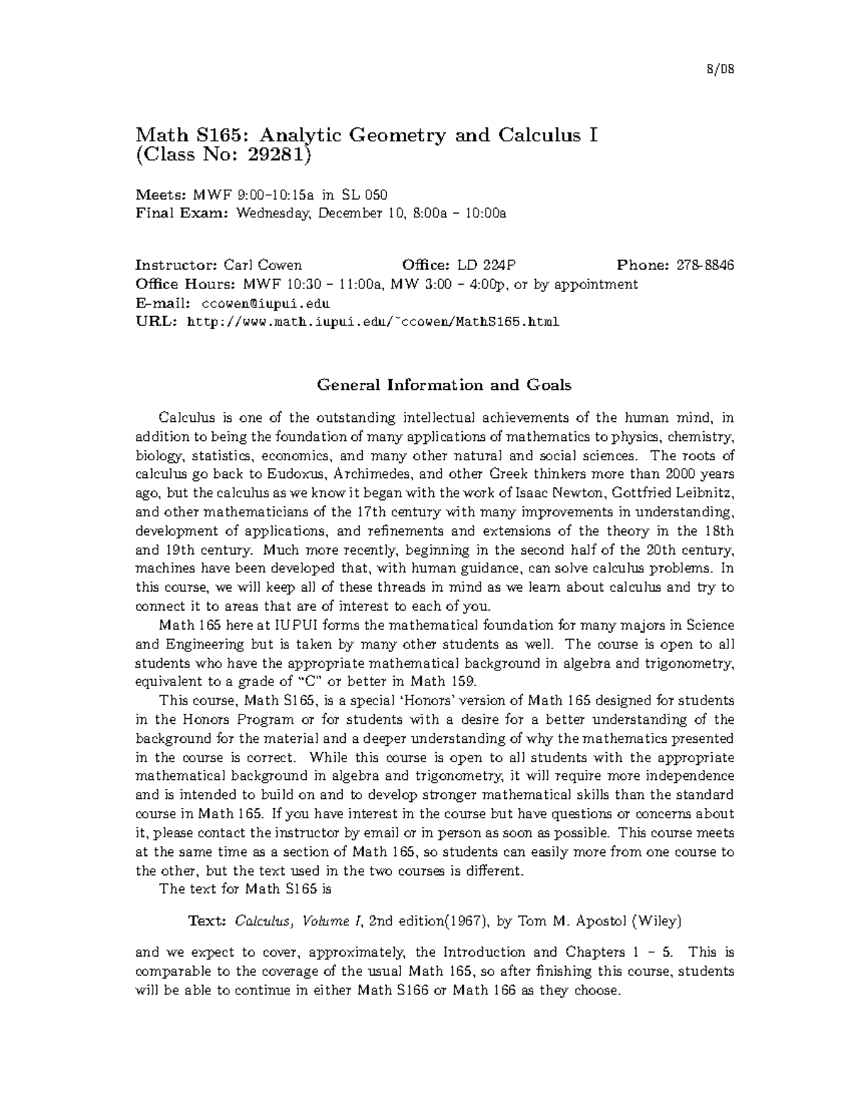 S165F08syll - Important Starting documents and Theorems for MATH S16500 ...