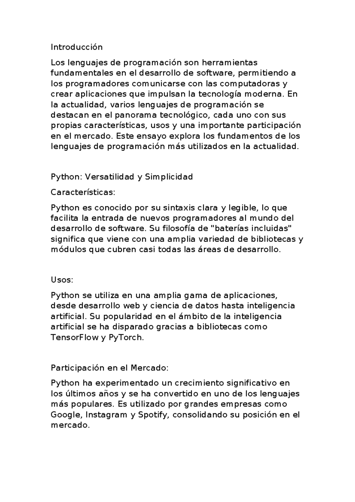 Ensayo de lenguajes de programacion - Introducción Los lenguajes de ...
