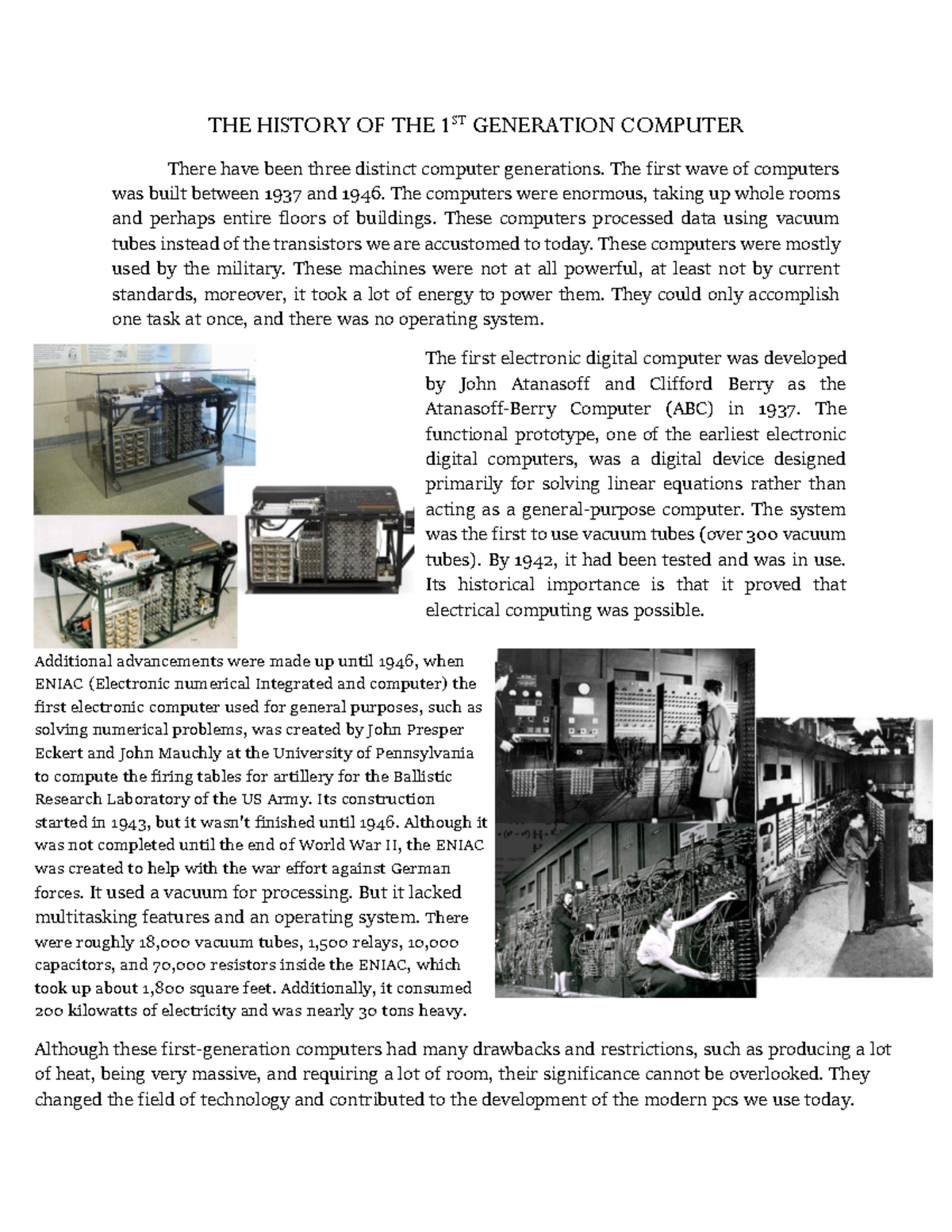 1st gen - a summary of the first generation computer - The first ...