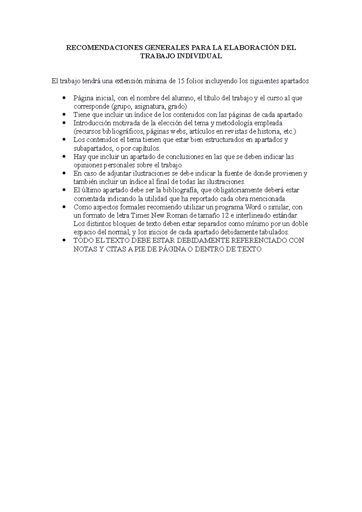 Recomendaciones Generales Para La Elaboraci N Del Trabajo Individual Recomendaciones Generales