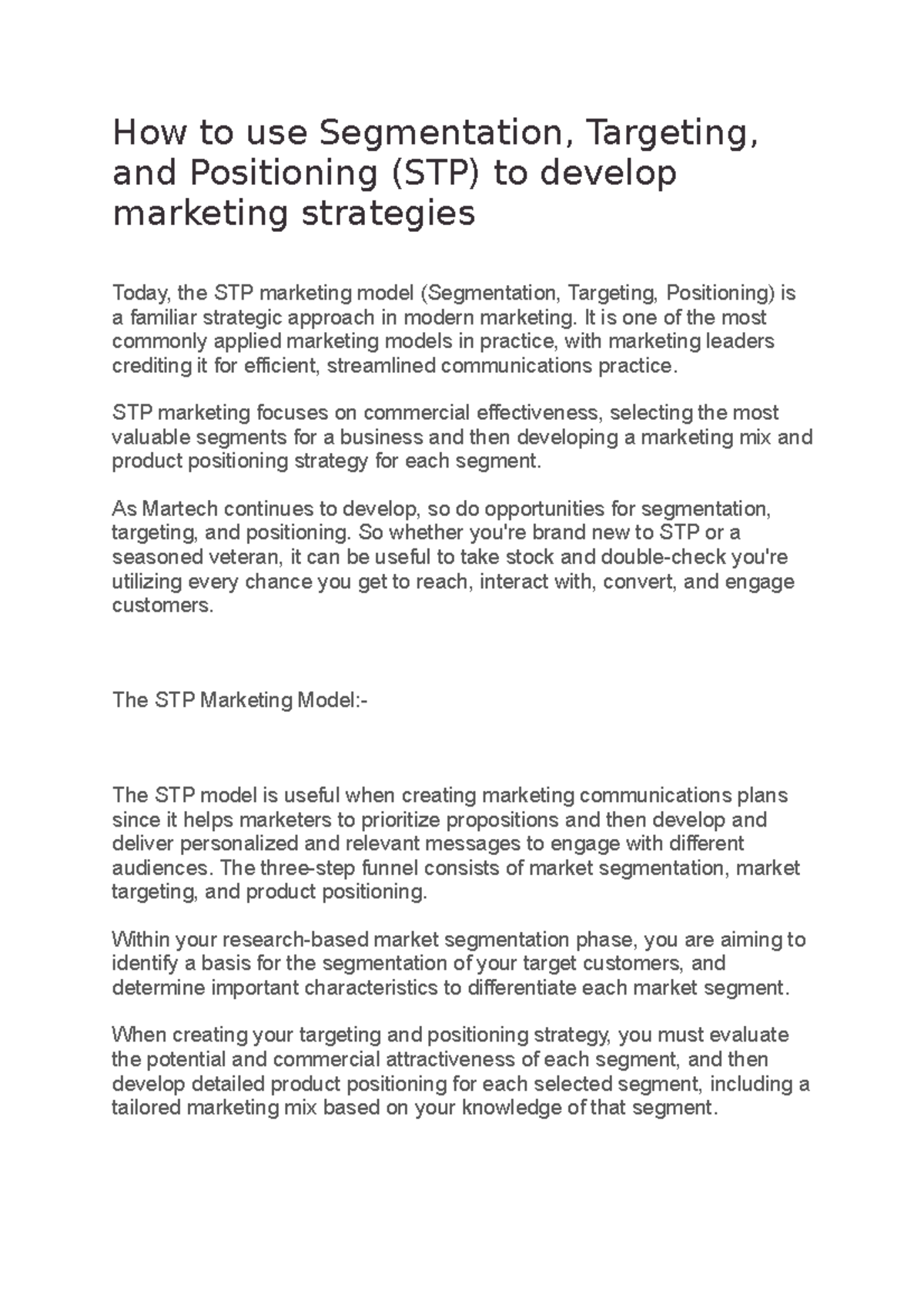 STP - ME - How to use Segmentation, Targeting, and Positioning (STP) to ...