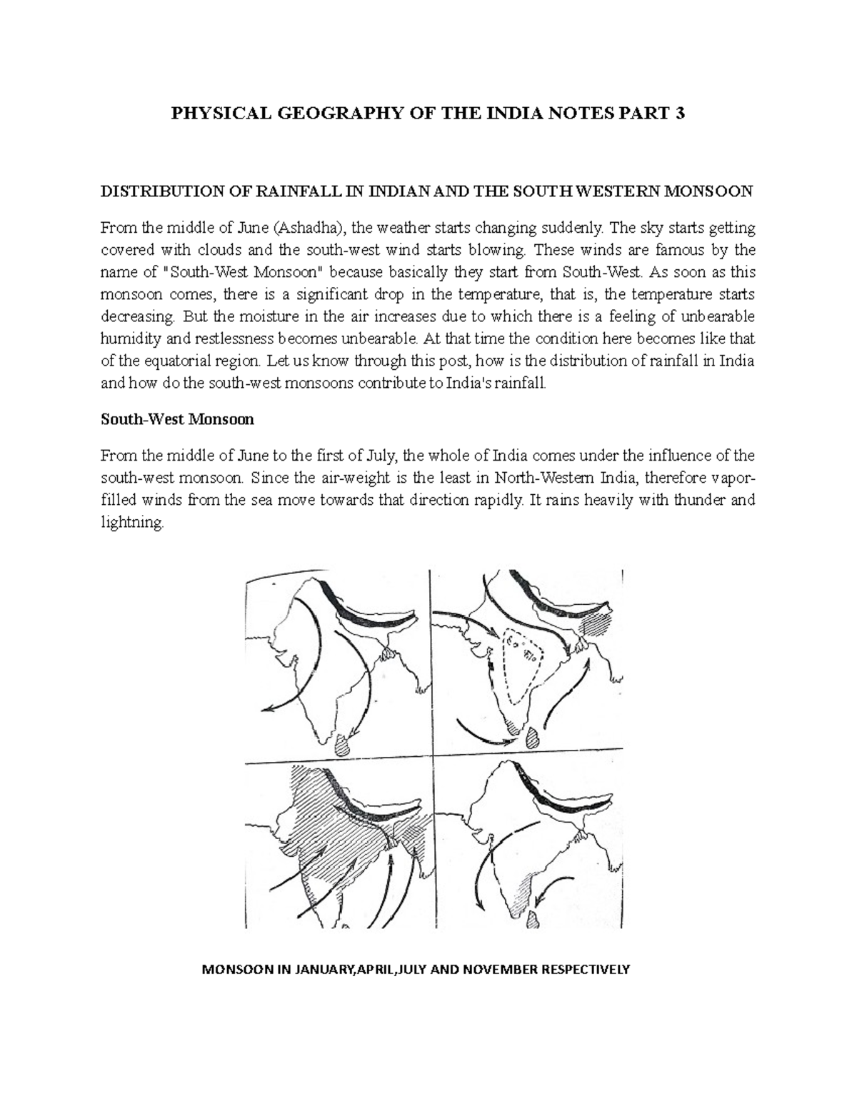 Physical Geography OF THE India Notes PART 3 PHYSICAL GEOGRAPHY OF