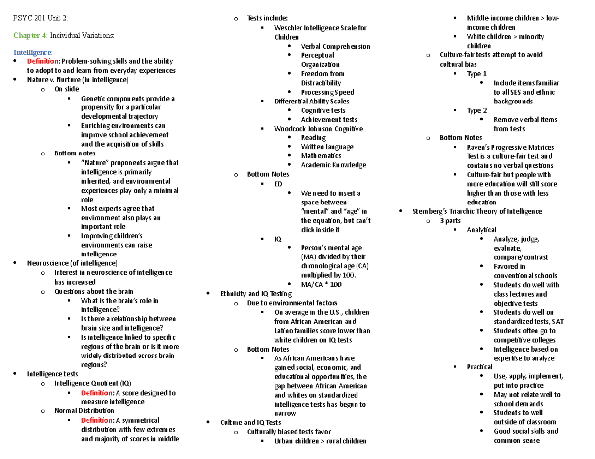 PSYC 201 Unit 2 - Lecture notes 10 - PSYC 201 Unit 2: Chapter 4 ...