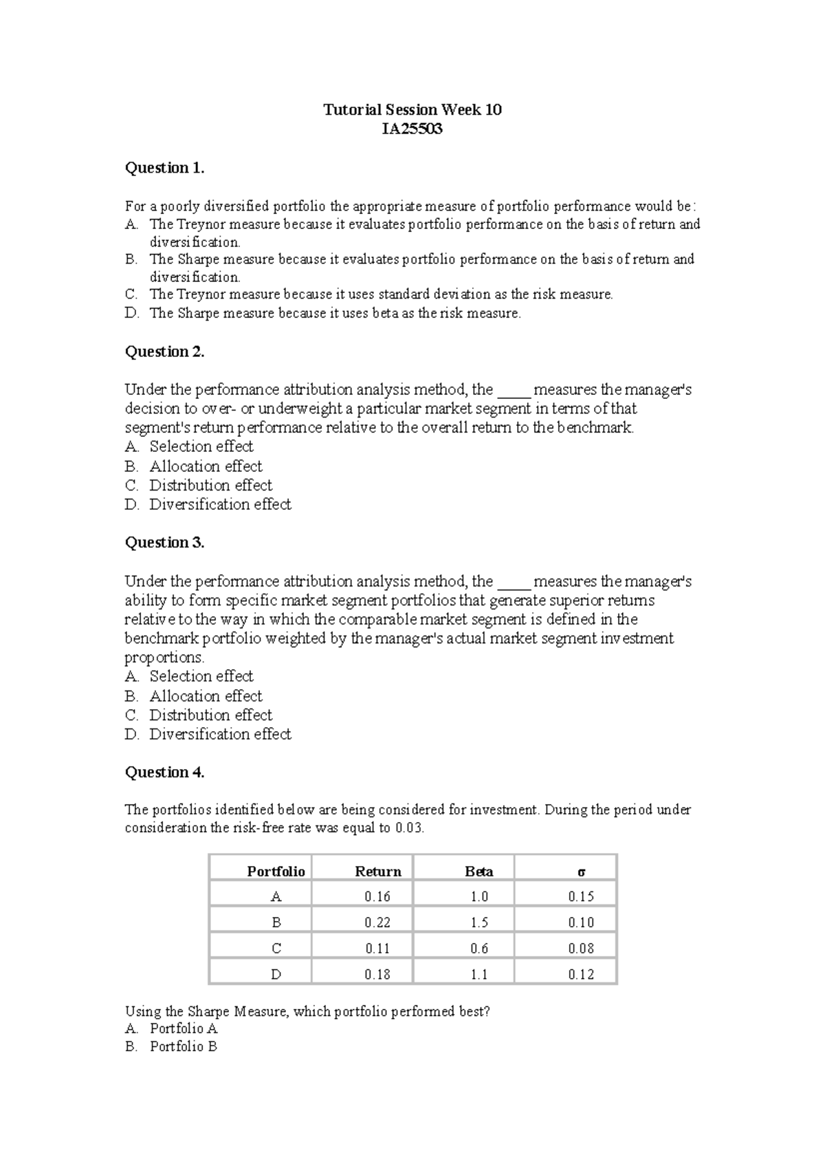 Tutorial Session - Week 11 - Questions - Tutorial Session Week 10 IA ...