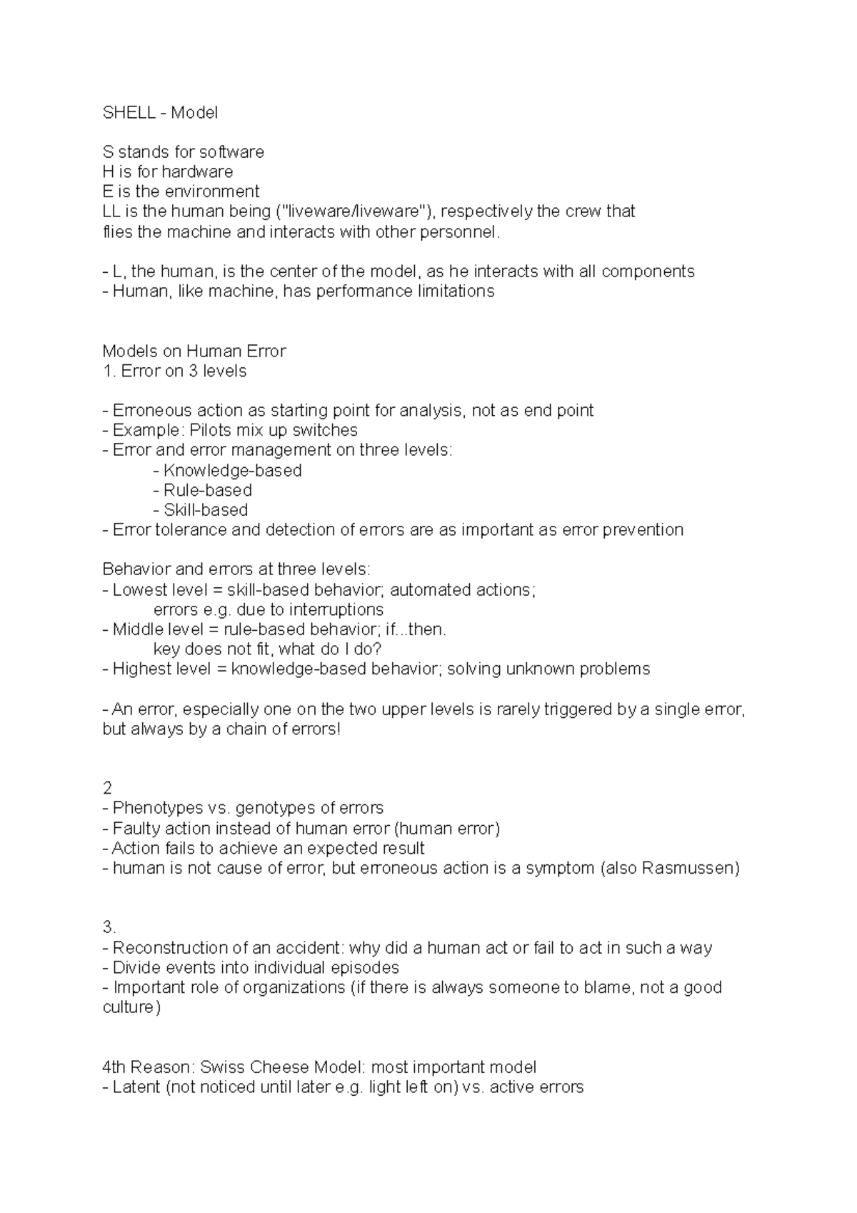 Shell Cognitive Psychology SHELL Model S stands for software H is