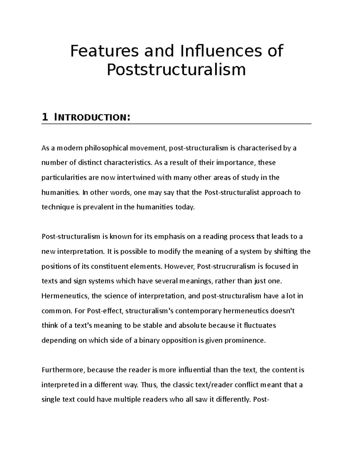 Features and Influences of Poststructuralism Literary criticism BHU