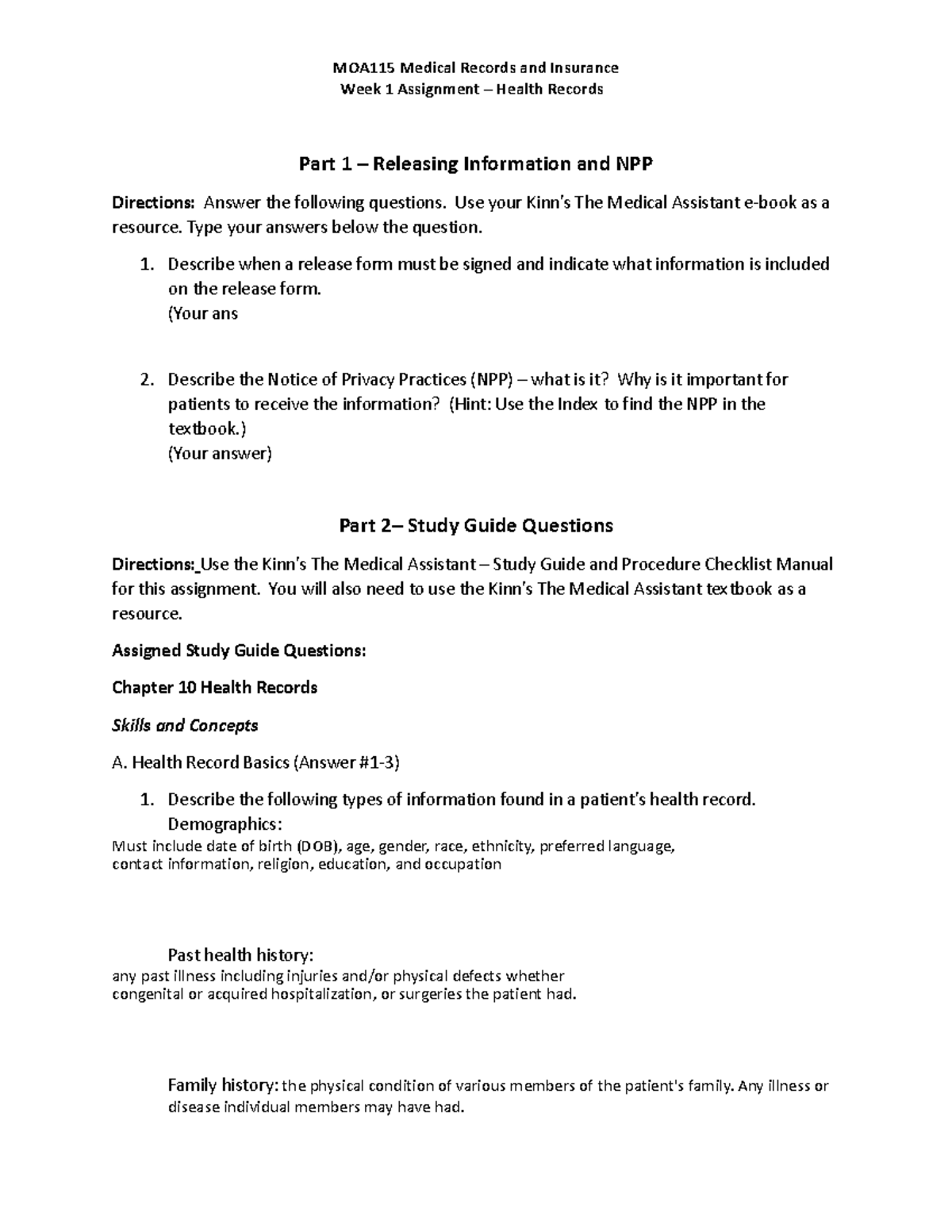 MOA115 Medical Records And Insurance Wk1 Assignment - Week 1 Assignment ...