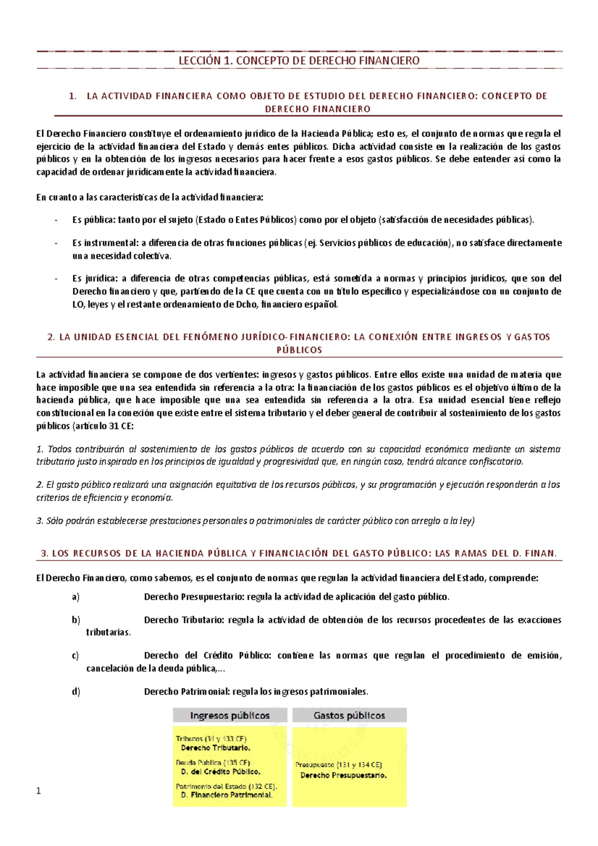 LeccioìN 1 - Temas Finales - LECCIÓN 1. CONCEPTO DE DERECHO FINANCIERO ...