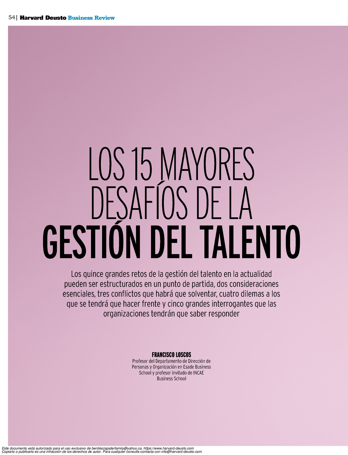 Desafios de la Gestion del Talento 54 Harvard DeustoBusiness Review