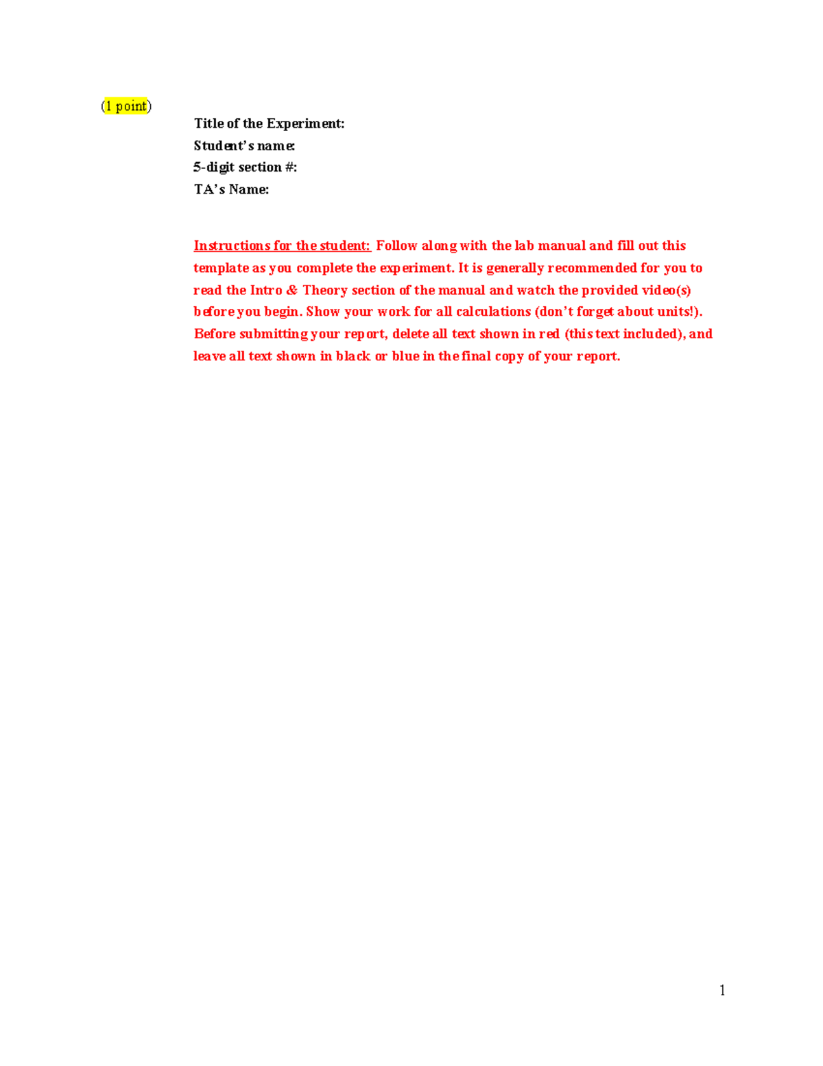 Magnetic Field Lab Template - ( 1 point) Title of the Experiment ...