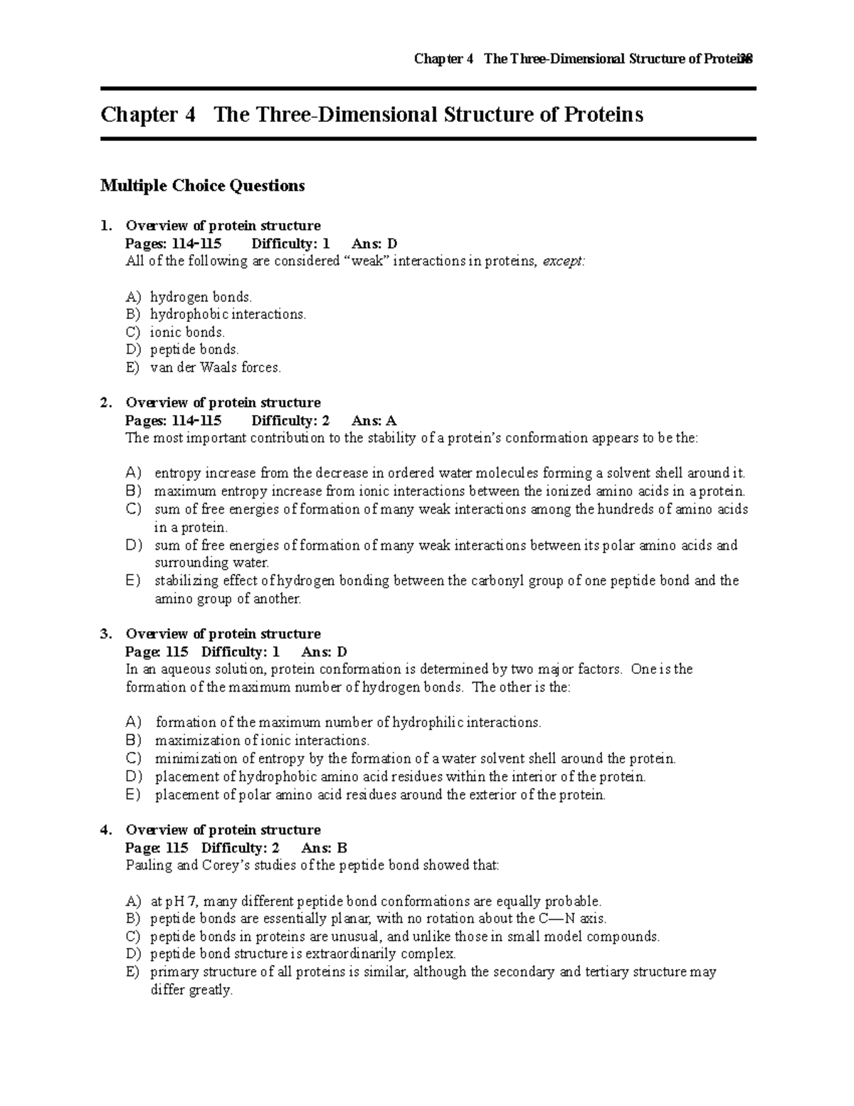 Chapter 4 - 3Dstructure of proteins MC - Chapter 4 The Three ...
