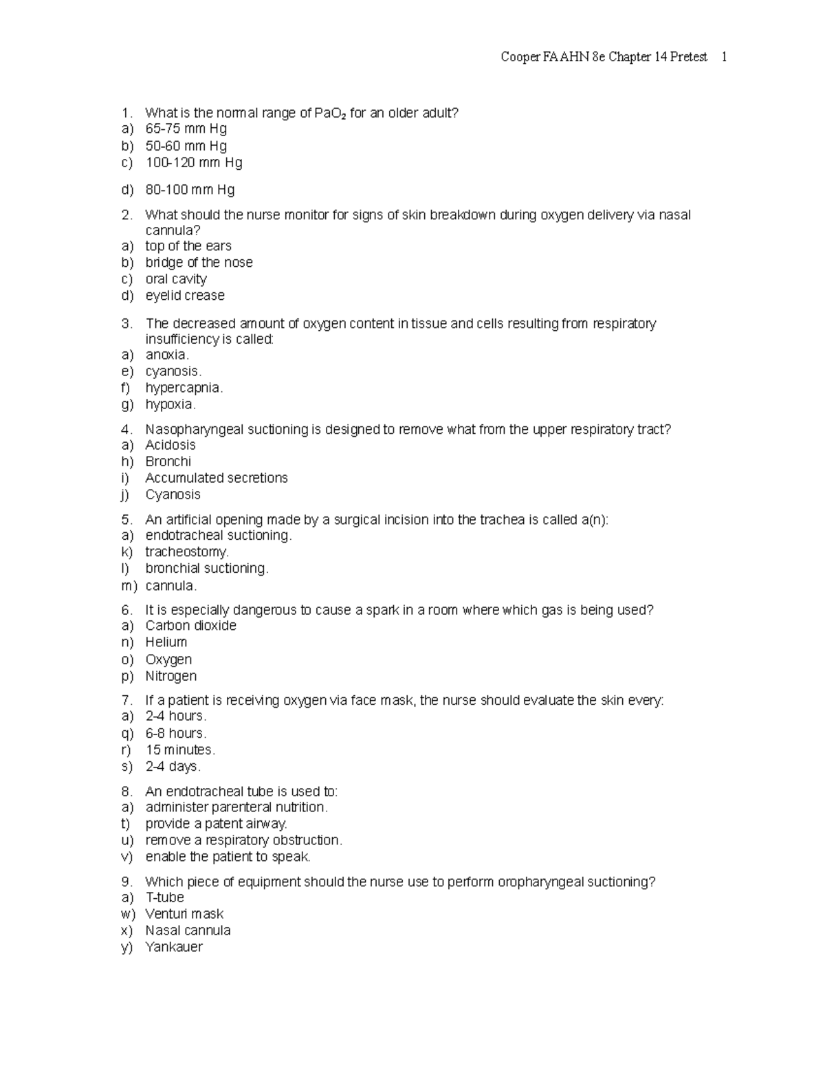 Chapter 014 - Cooper FAAHN 8e Chapter 14 Pretest 1 What Is The Normal ...