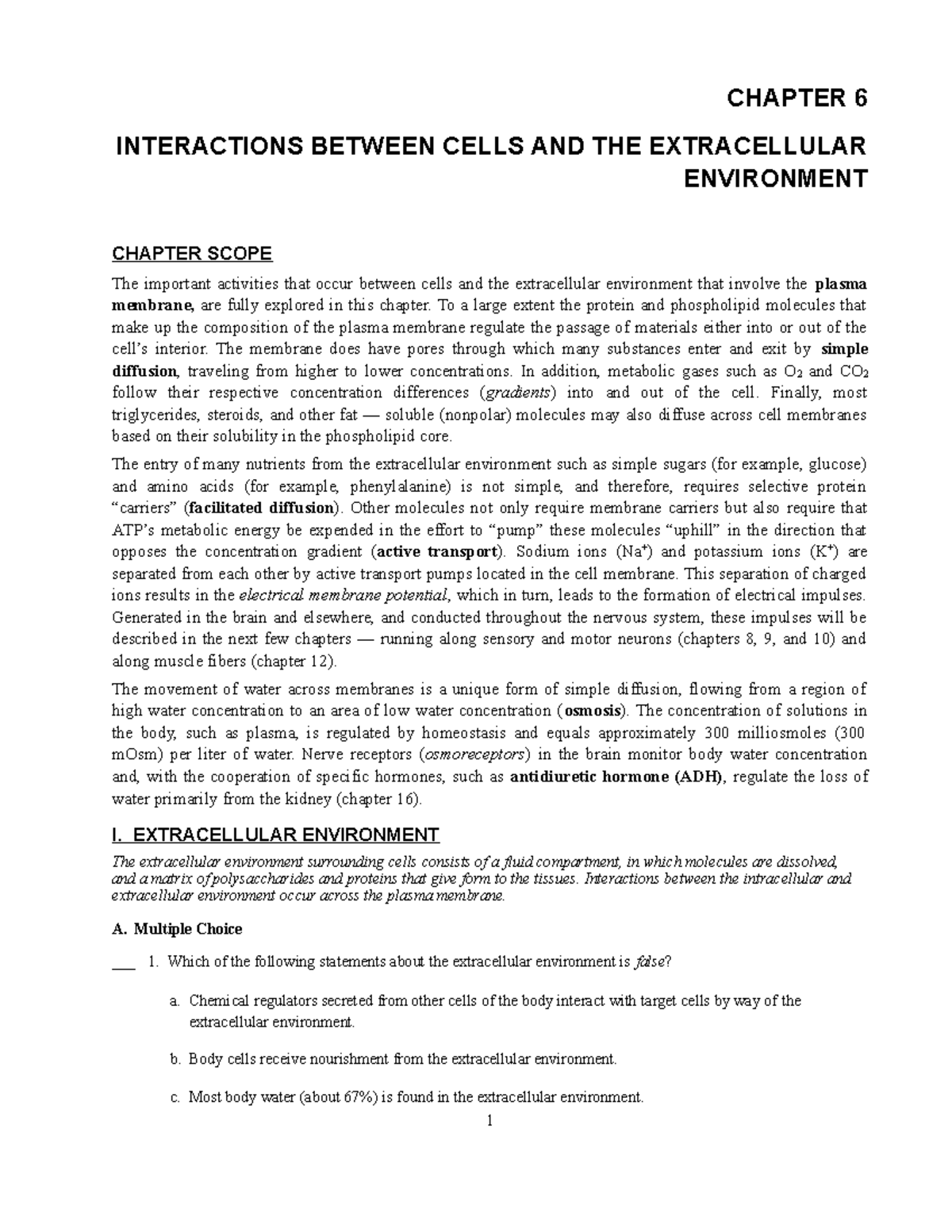 Ch06 Lecture Notes 6 Chapter 6 Interactions Between Cells And The Extracellular Environment 4872