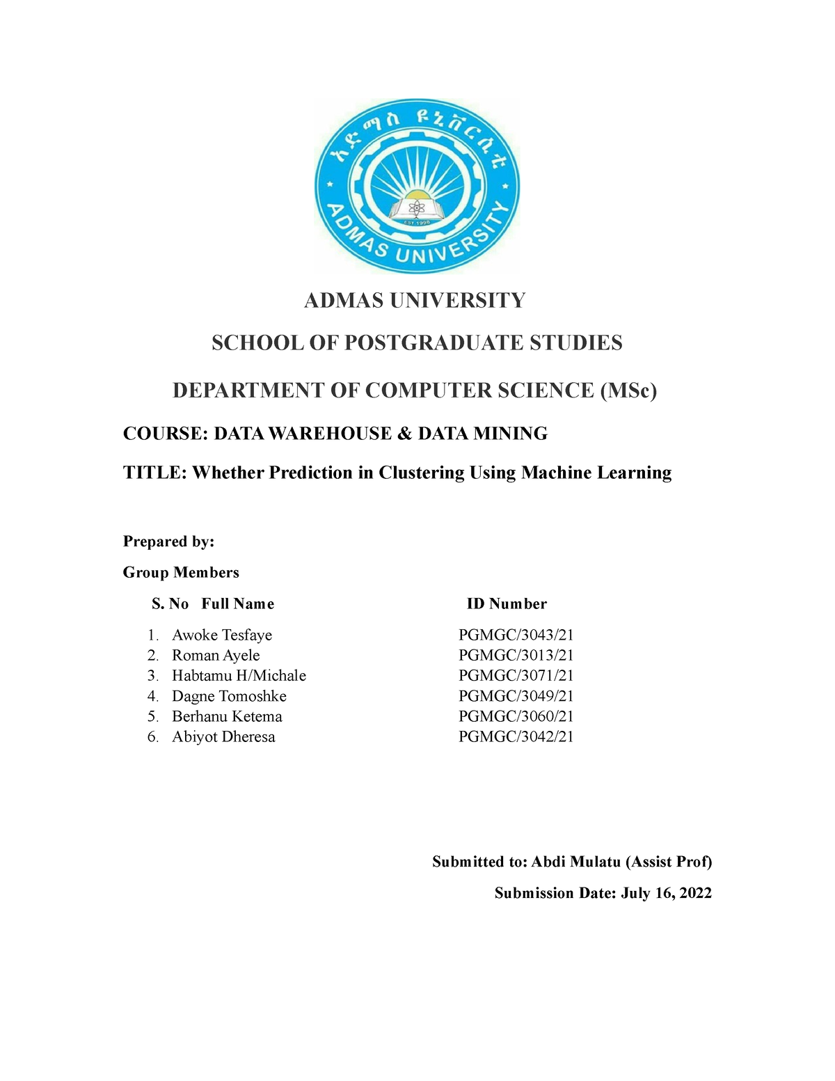 admas university research paper