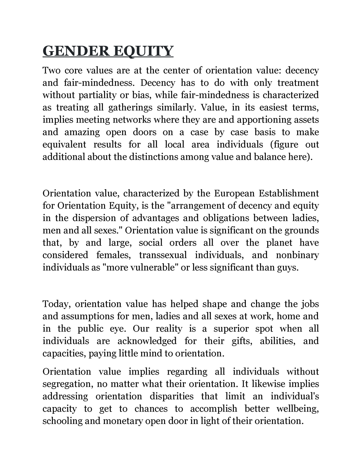 Gender Equity Gender Equity Two Core Values Are At The Center Of Orientation Value Decency 1534