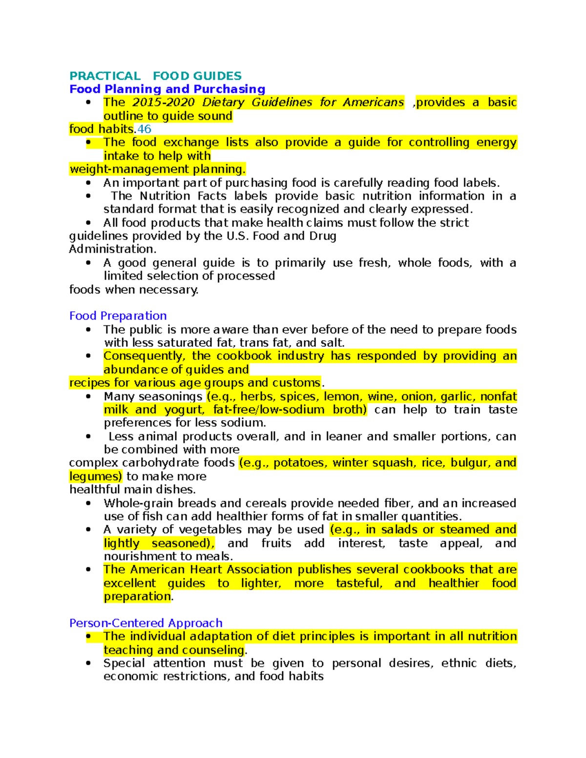 Nutrition reporting - qwerty - PRACTICAL FOOD GUIDES Food Planning and ...