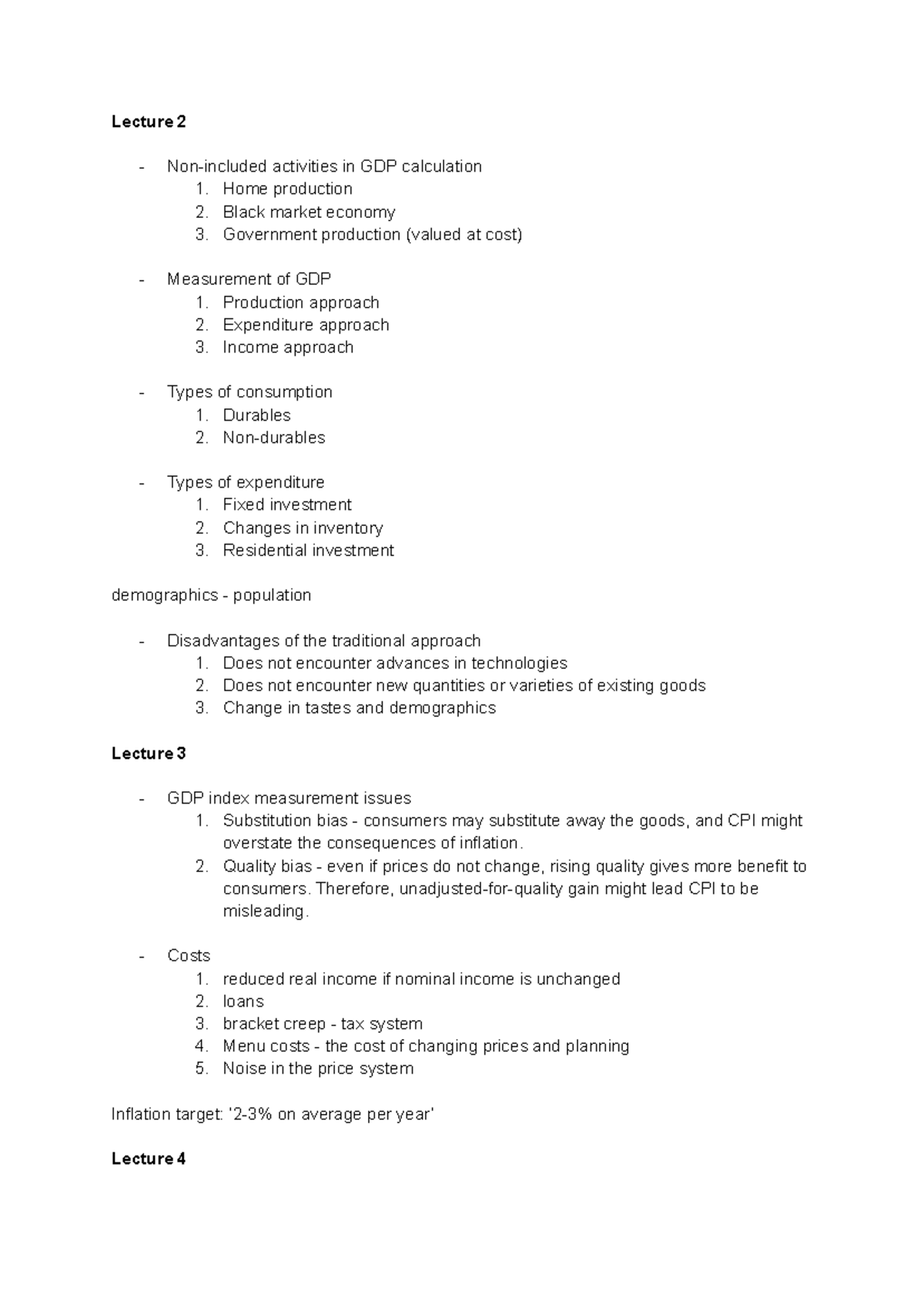 Notes condense - Lecture 2 - Non-included activities in GDP calculation ...