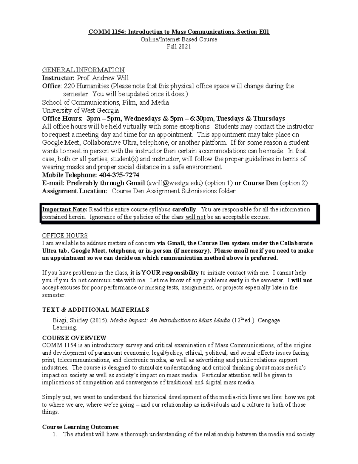 Introduction To Communication Syllabus
