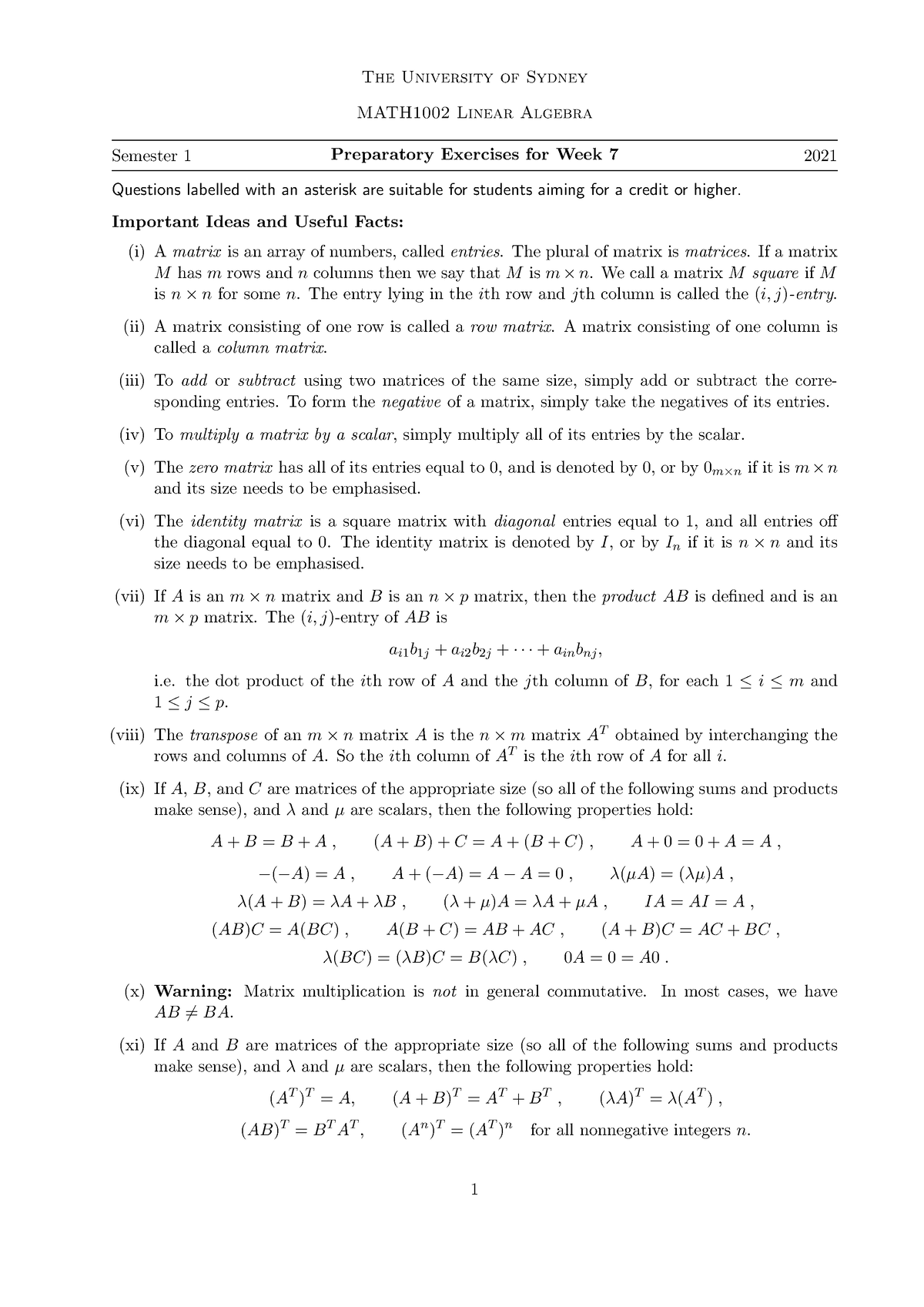 2021week7-pre - math1002 linear algebra week 7 tut questions - The ...