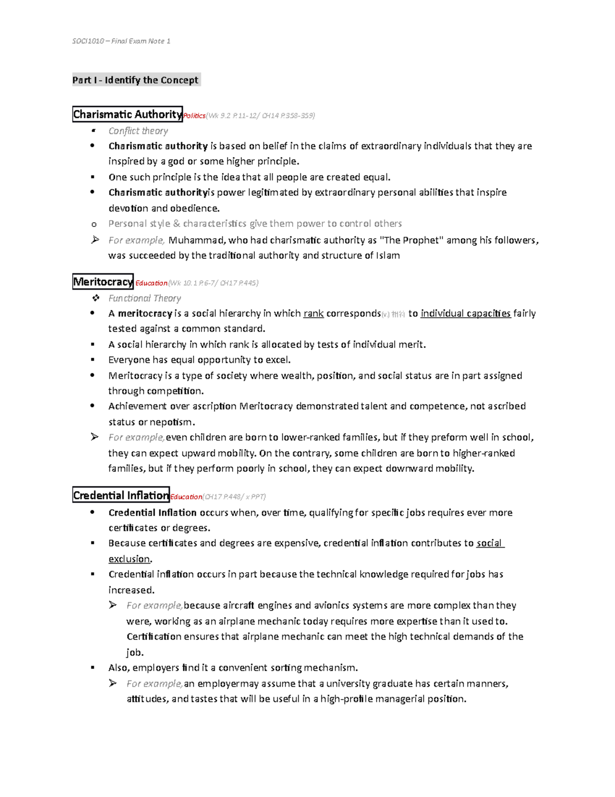 SOCI1010 - Final Exam Note 1 - SOCI1010 – Final Exam Note 1 Part I ...