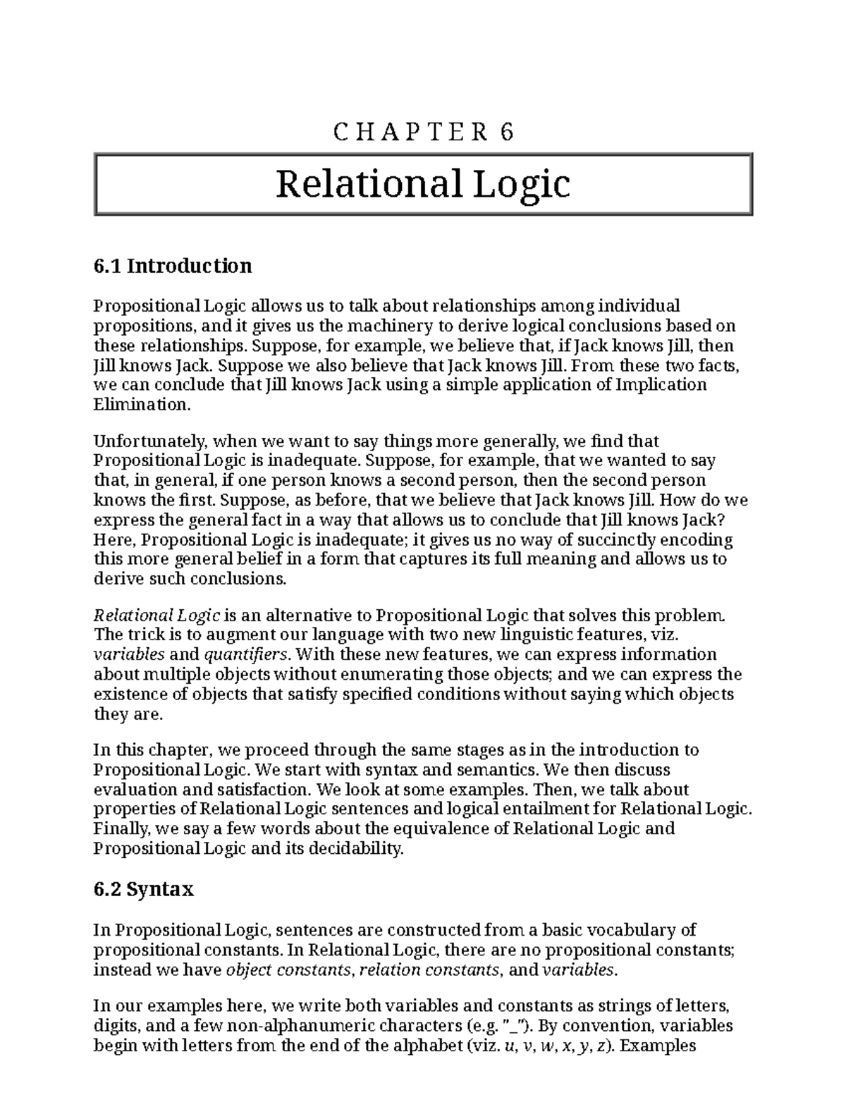 Chapter 6 - Relational Logic - C H A P T E R Relational Logic 6 ...