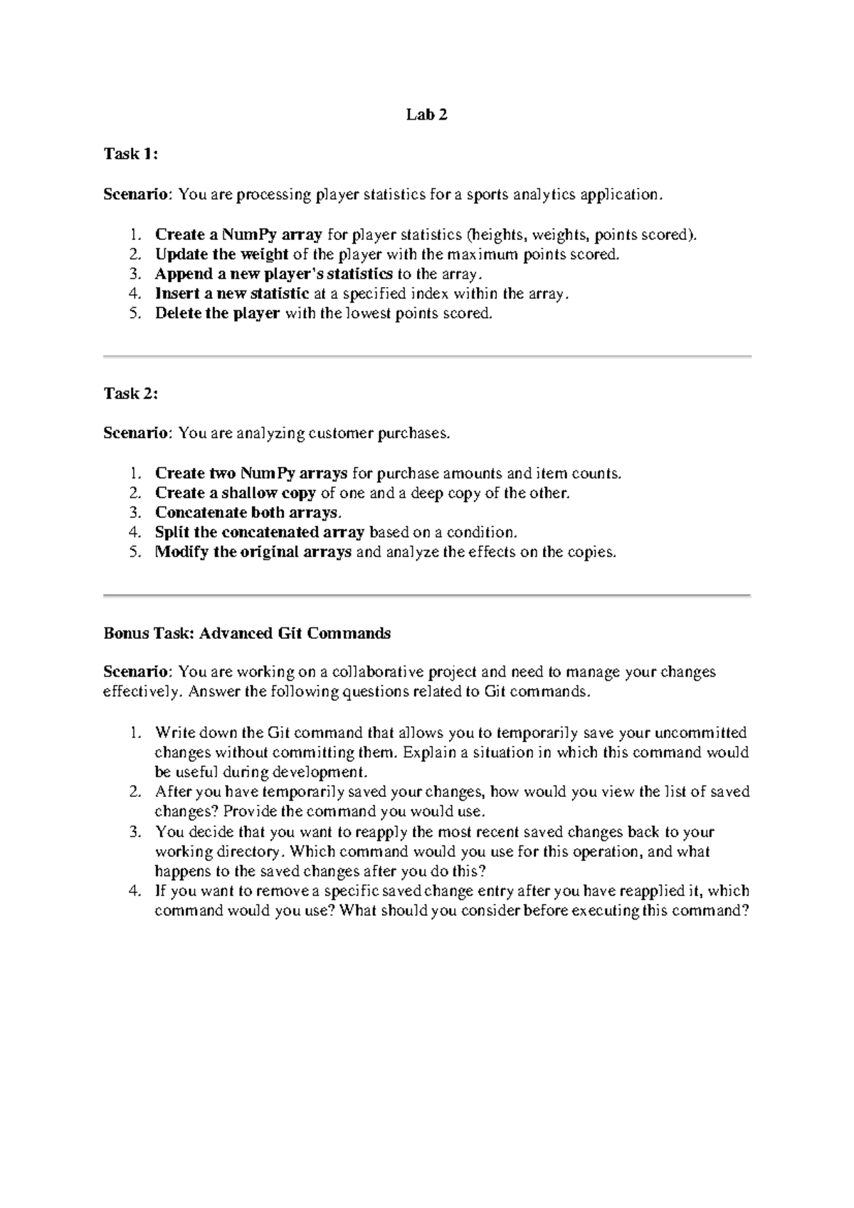 Lab-Data Science - Lab 2 Task 1: Scenario: You are processing player ...