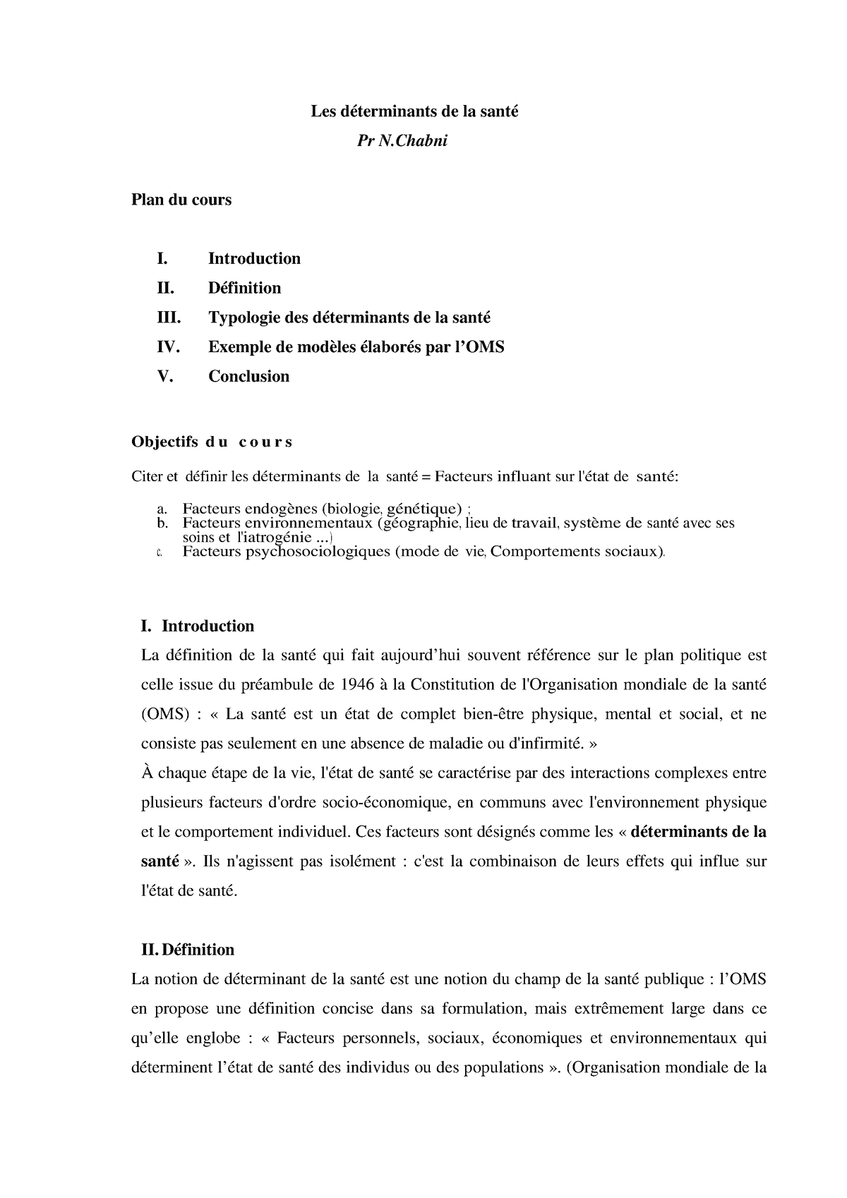 cours medecine 1ere année - Les déterminants de la santé Pr N Plan du ...