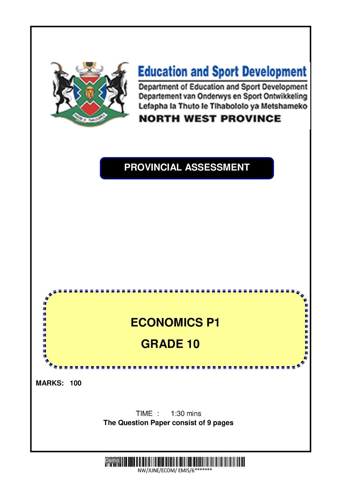 economics grade 10 assignment term 2 memorandum