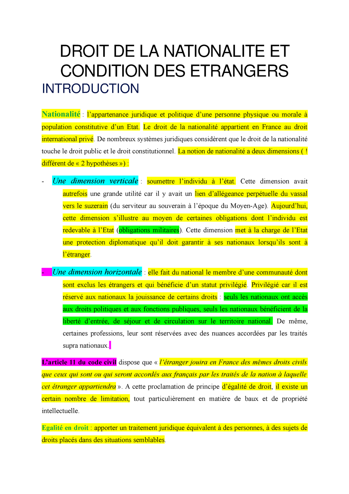 Droit De La Nationalite Et Condition Des Etrangers S1 Droit De La Nationalite Et Condition Des 