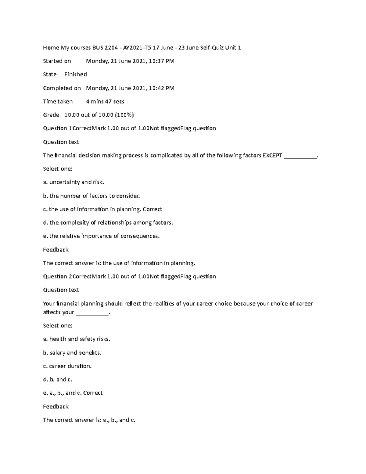 Personal Finance BUS 2204BUS 2204 self quiz unit 1 - Home My courses ...