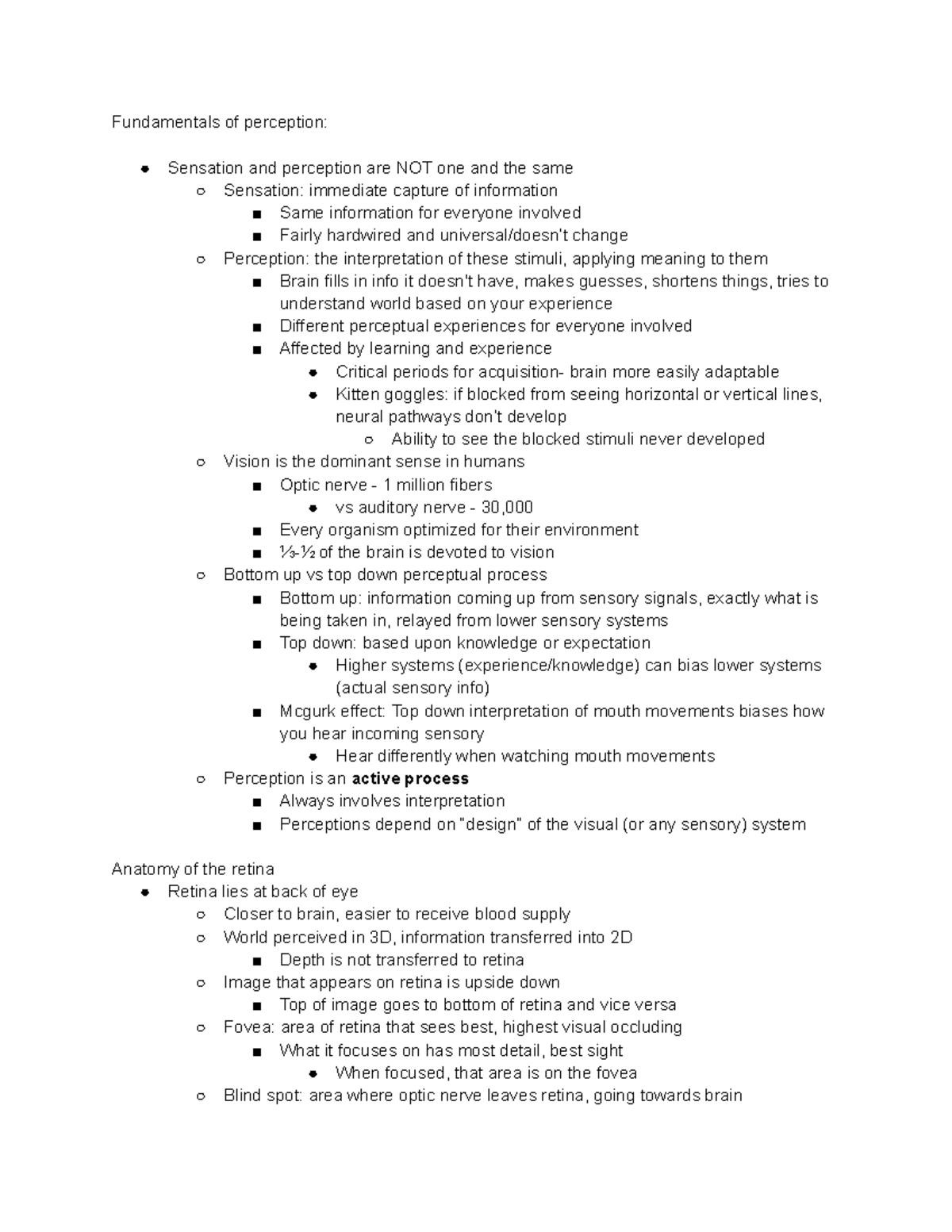 Psy101 Lec Notes 9 21 22perception - Fundamentals Of Perception ...