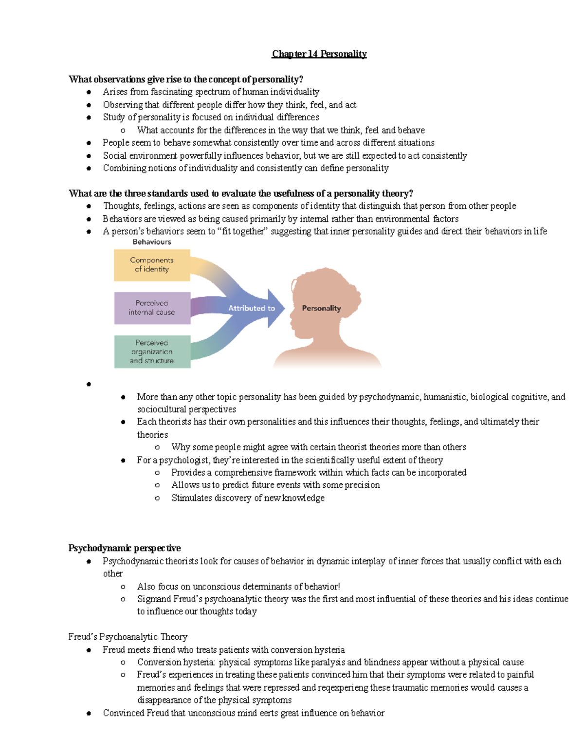 notes finals for practice - Chapter 14 Personality What observations ...