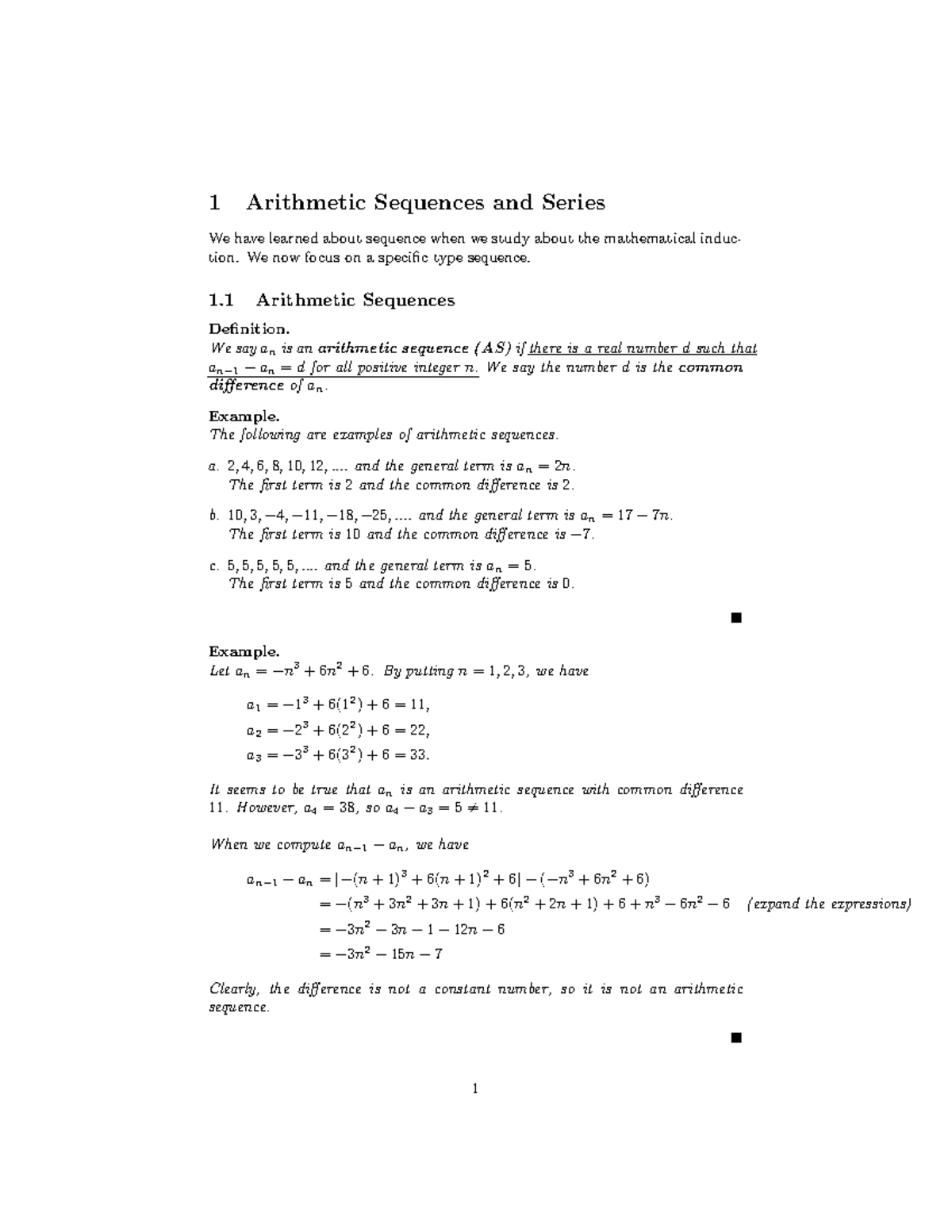 Arithmetic Note 1 Arithmetic Sequences And Series We Have Learned About Sequence When We Study Studocu