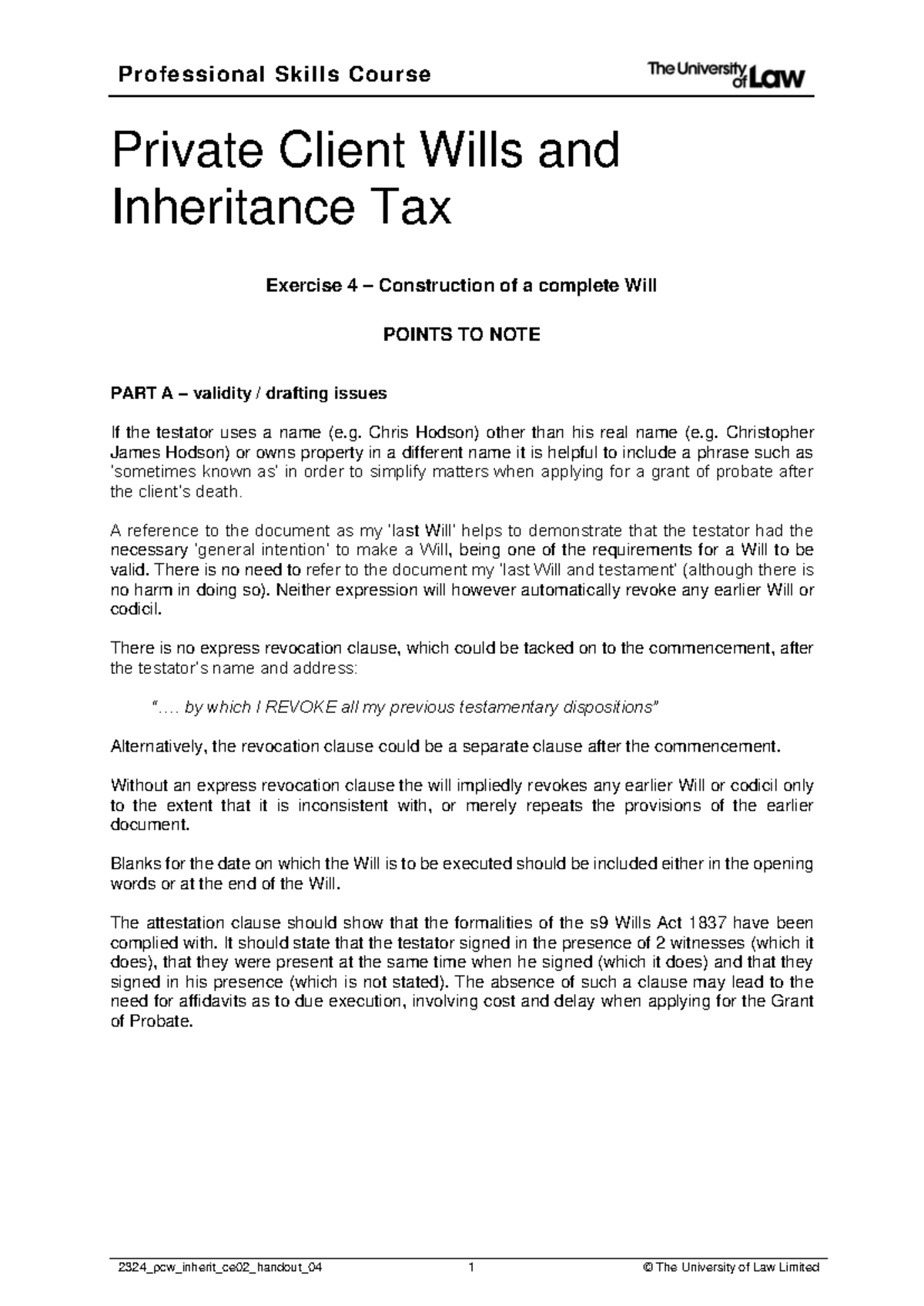 Private Client - Wills and Inheritance Tax Handout 4 (08 2023) - 2324 ...