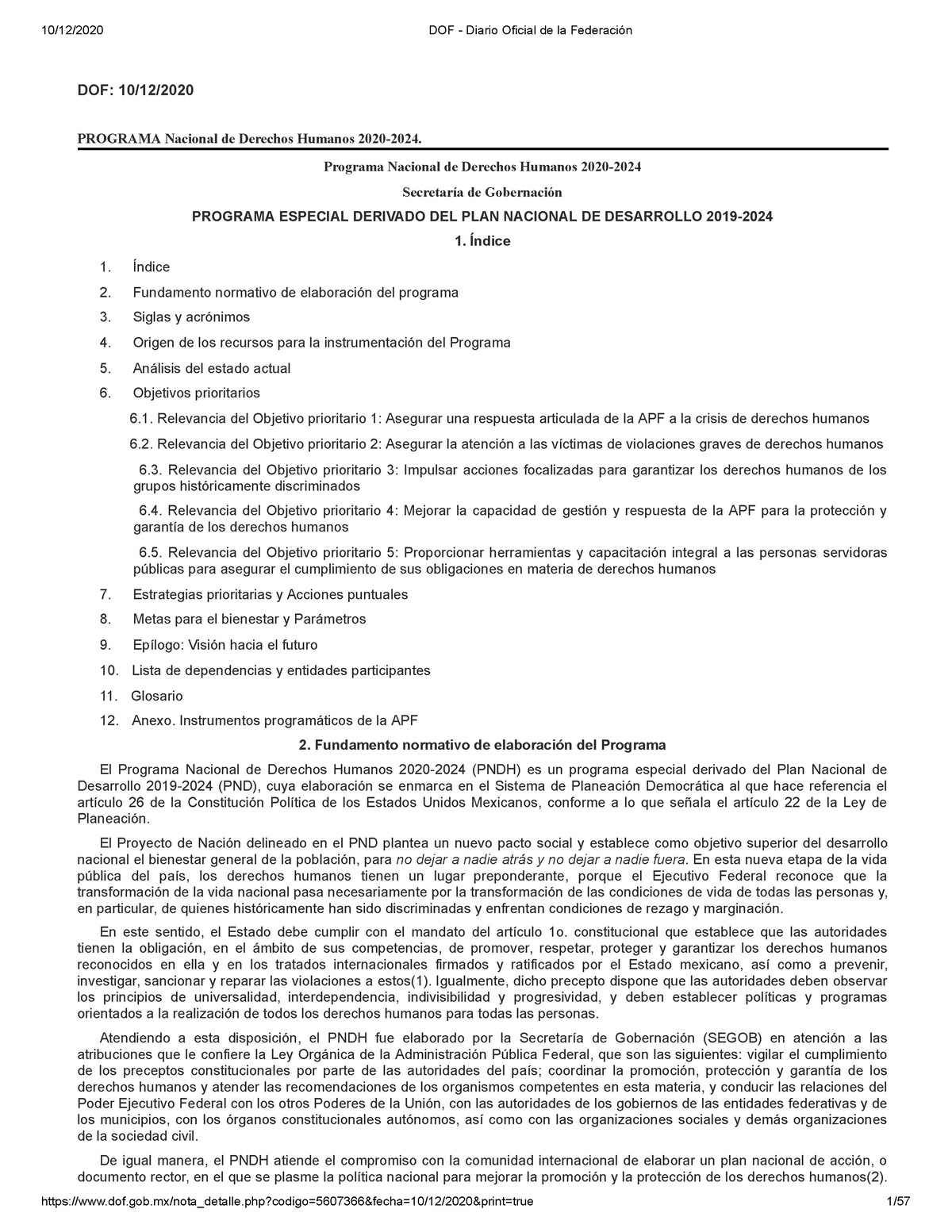 DOFDiario Oficial de la FederacionPNDH 20202024 Programa DOF 10