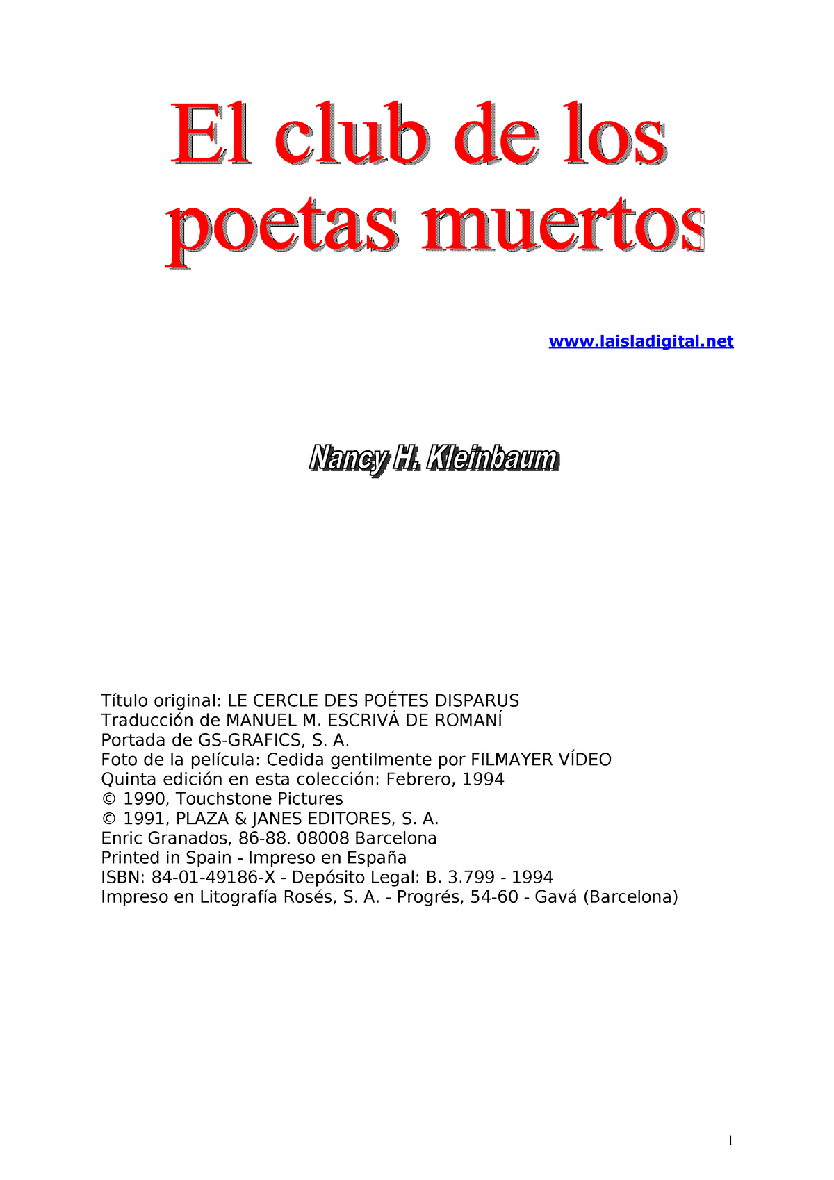 CLUB DE LOS Poetas Muertos - laisladigital Título original: LE CERCLE DES  POÉTES DISPARUS Traducción - Studocu