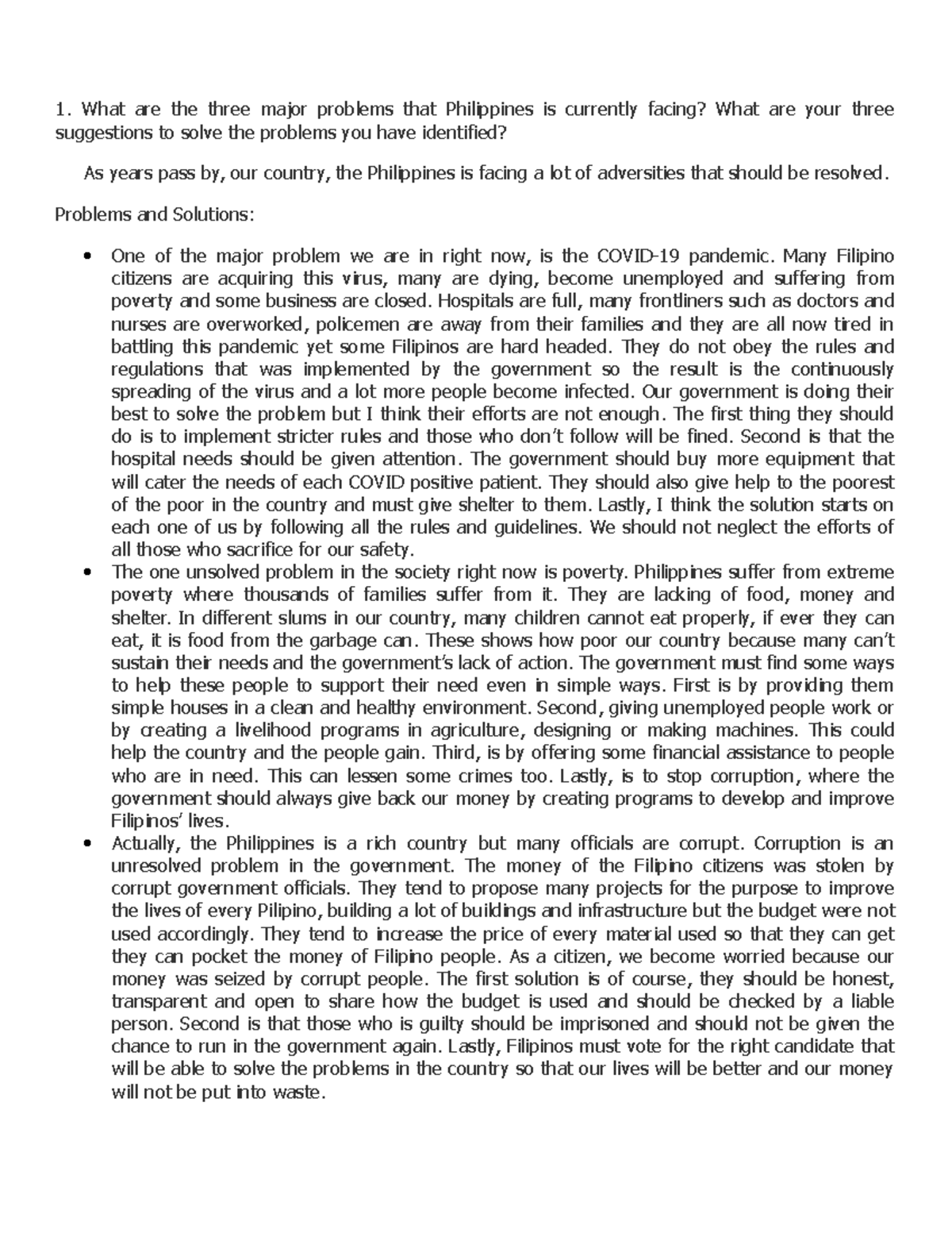 Political - Grade: A - What are the three major problems that ...