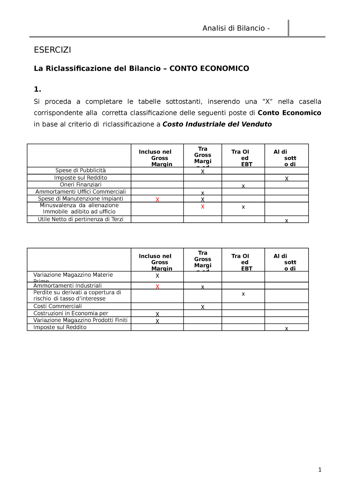 Esercizi Riclassificazione CE - Analisi Di Bilancio - 1 ESERCIZI La ...