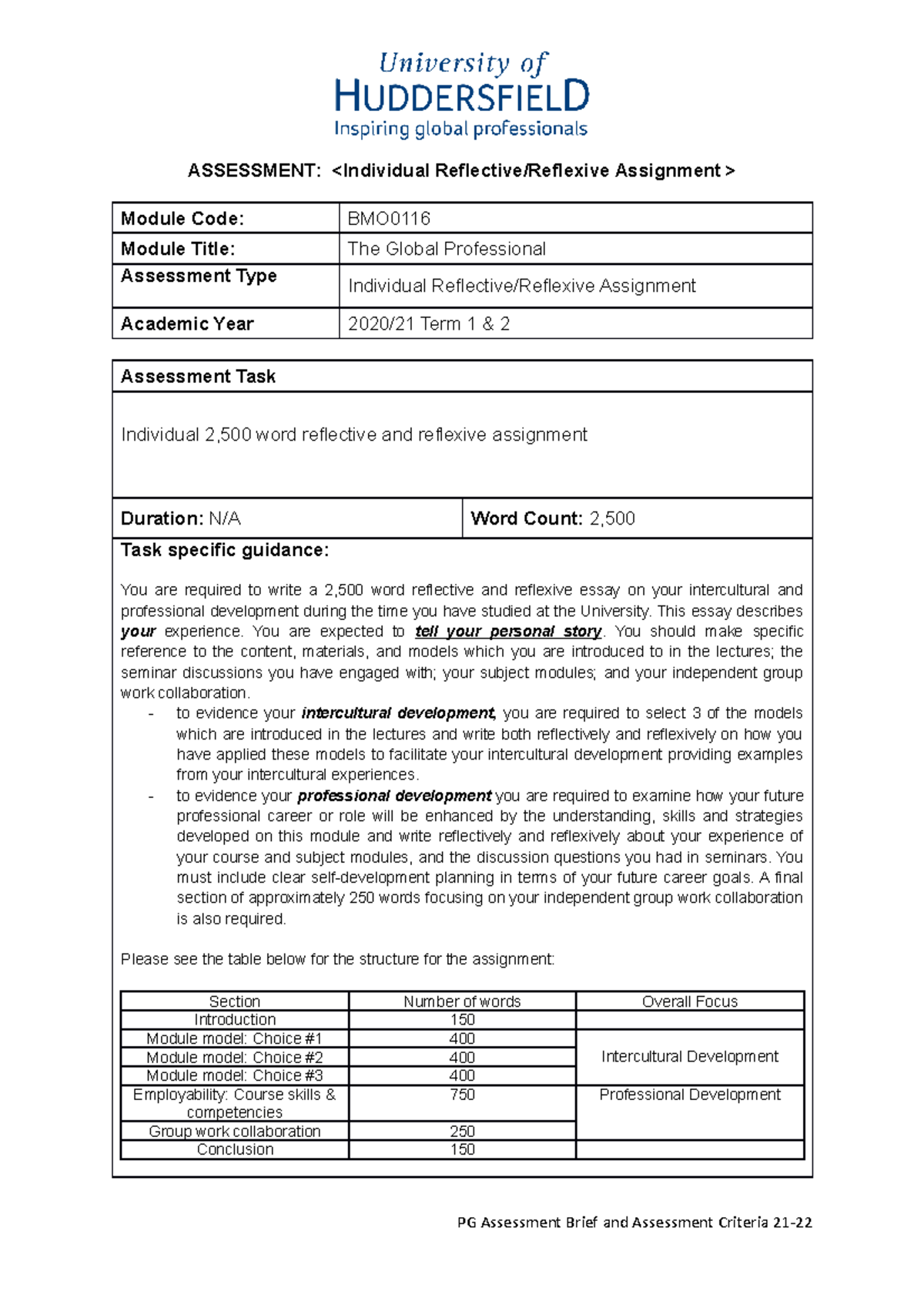 1a. PG Assessment Brief and Assessment Criteria 21-22 (002)19 Final ...