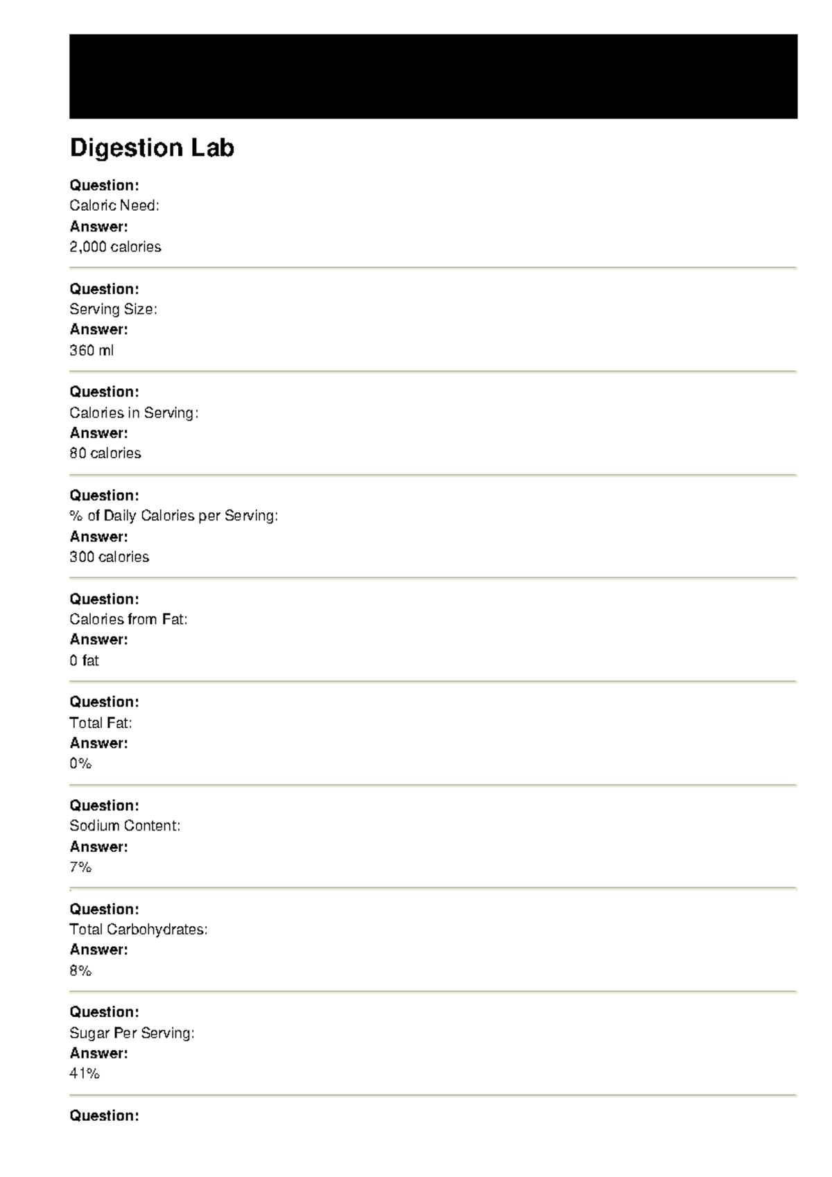 FPX bio1000 Medlin Mamulu Assesment 4 - Digestion Lab Question: Caloric ...