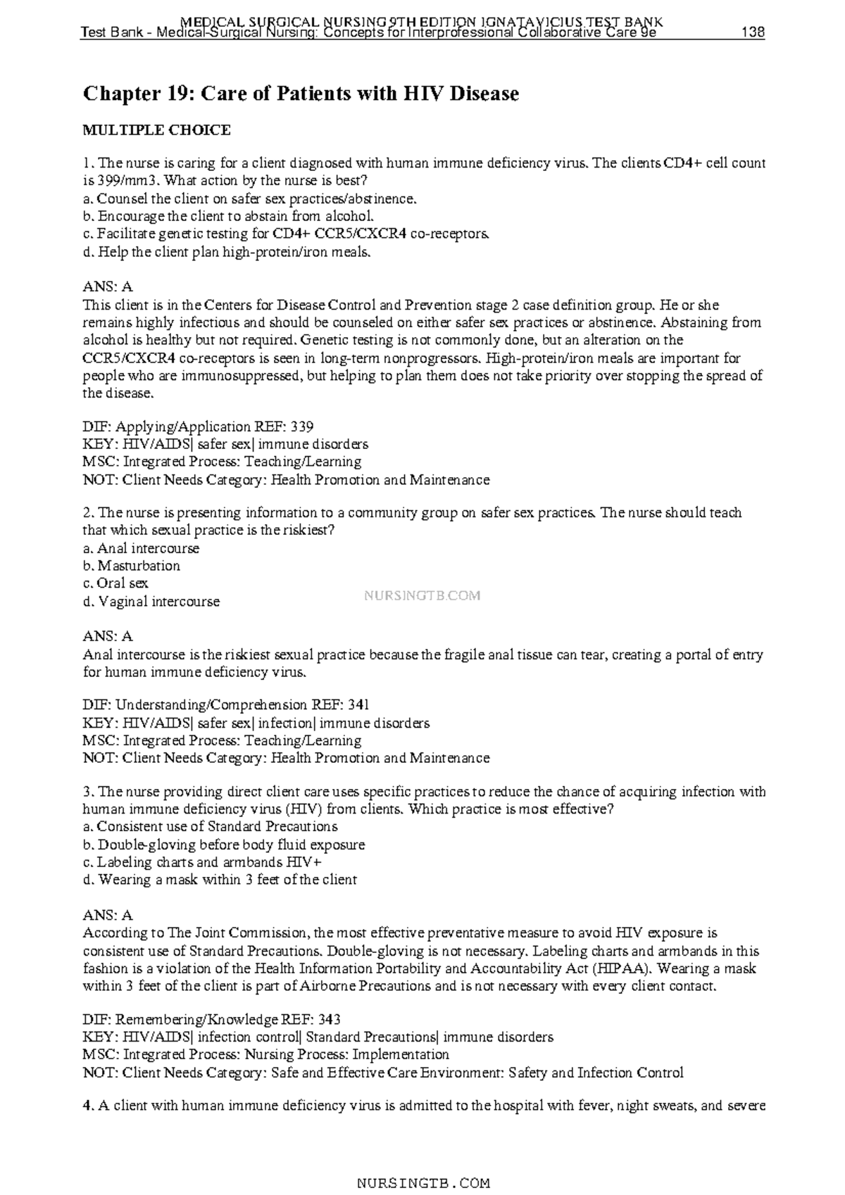 Chapter 19 Care of Patients with HIV Disease NU1205 Studocu