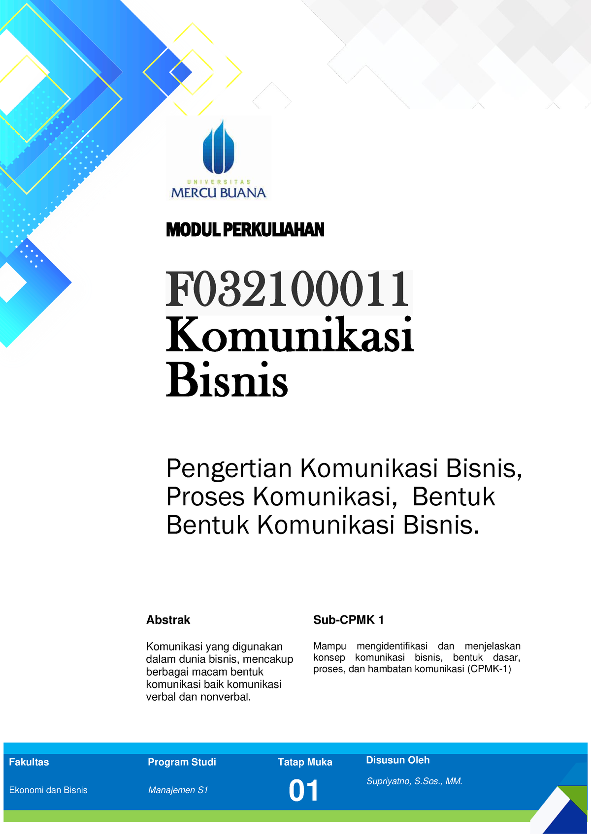 Modul Komunikasi Bisnis (Pengertian Komunikasi Bisnis) - Fakultas ...