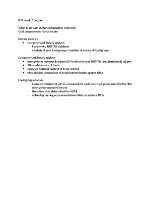 NTR week 8 Lecture - Notes - NTR week 8 Lecture 1 how each of the diet ...