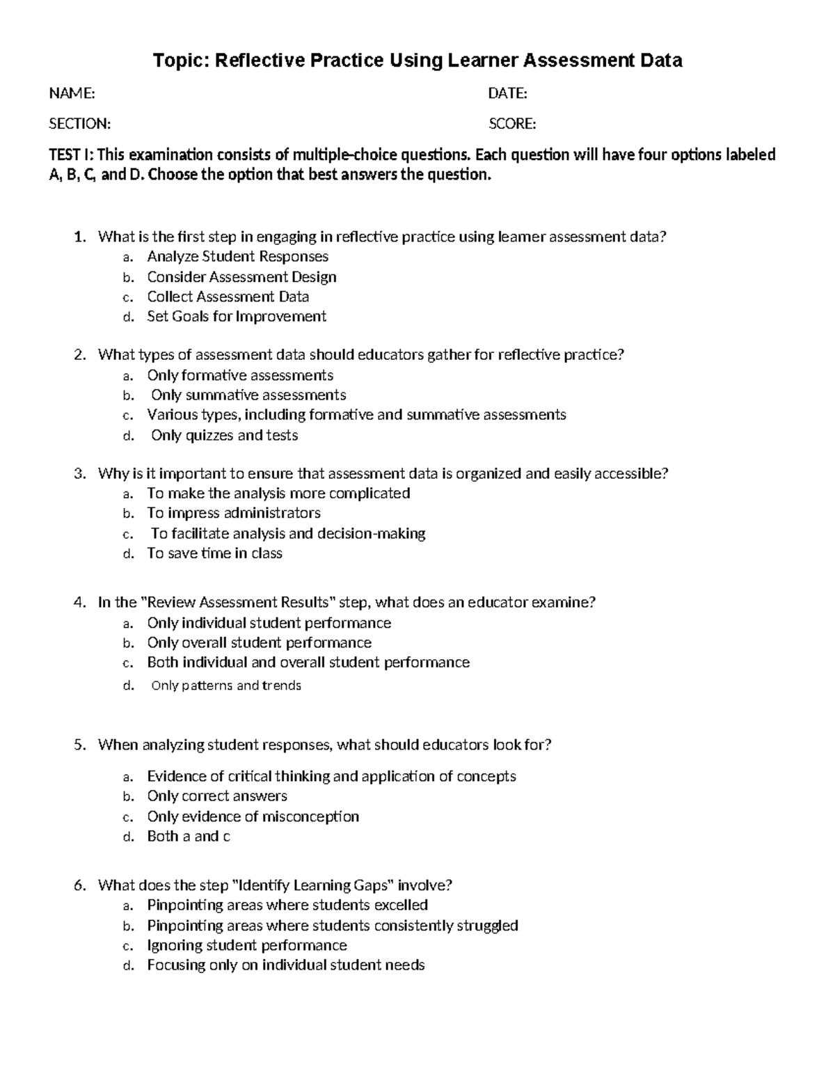 AOL Group-10 - Topic: Reflective Practice Using Learner Assessment Data ...