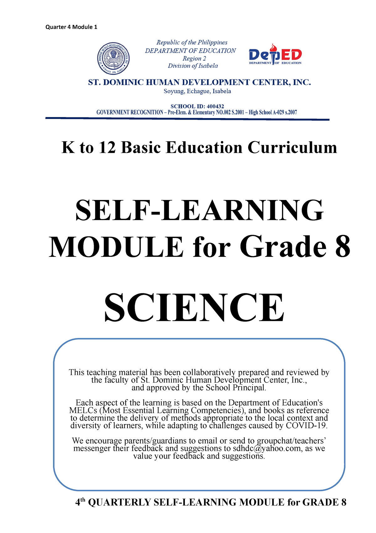 Science 8 Q4 Module 1456 Quarter 4 Module 1 K To 12 Basic Education Curriculum Self Learning