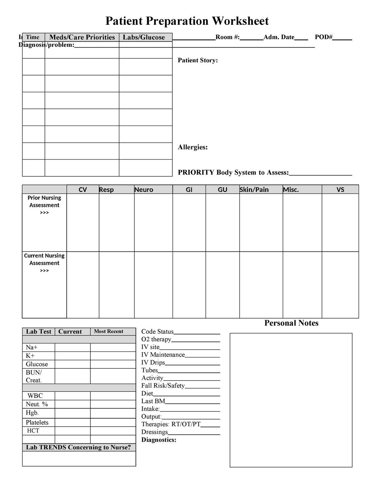 Keith RN clinical tool - Important - Patient Preparation Worksheet ...