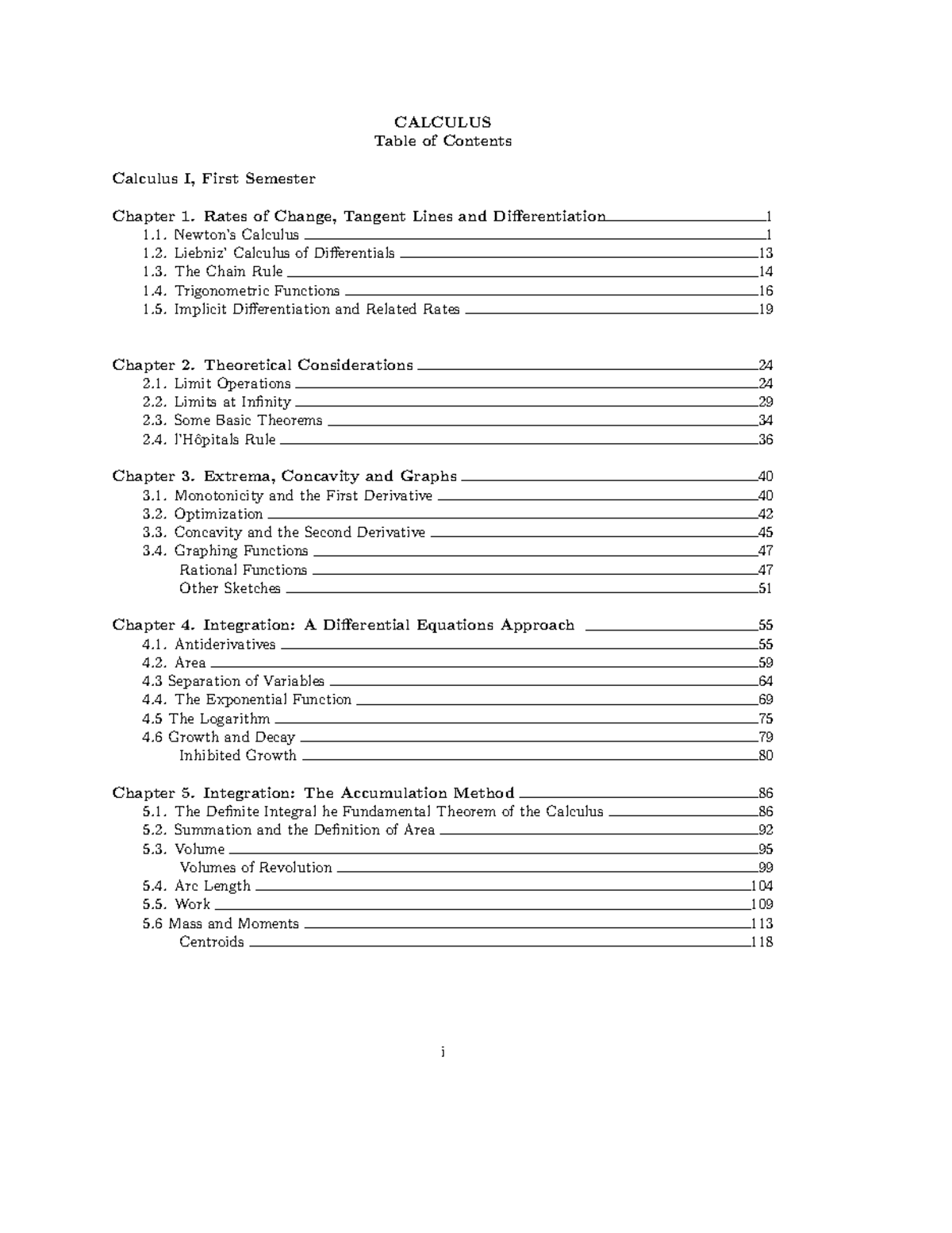 Calconecomp - CALCULUS Table of Contents Chapter 1. Rates of Change ...