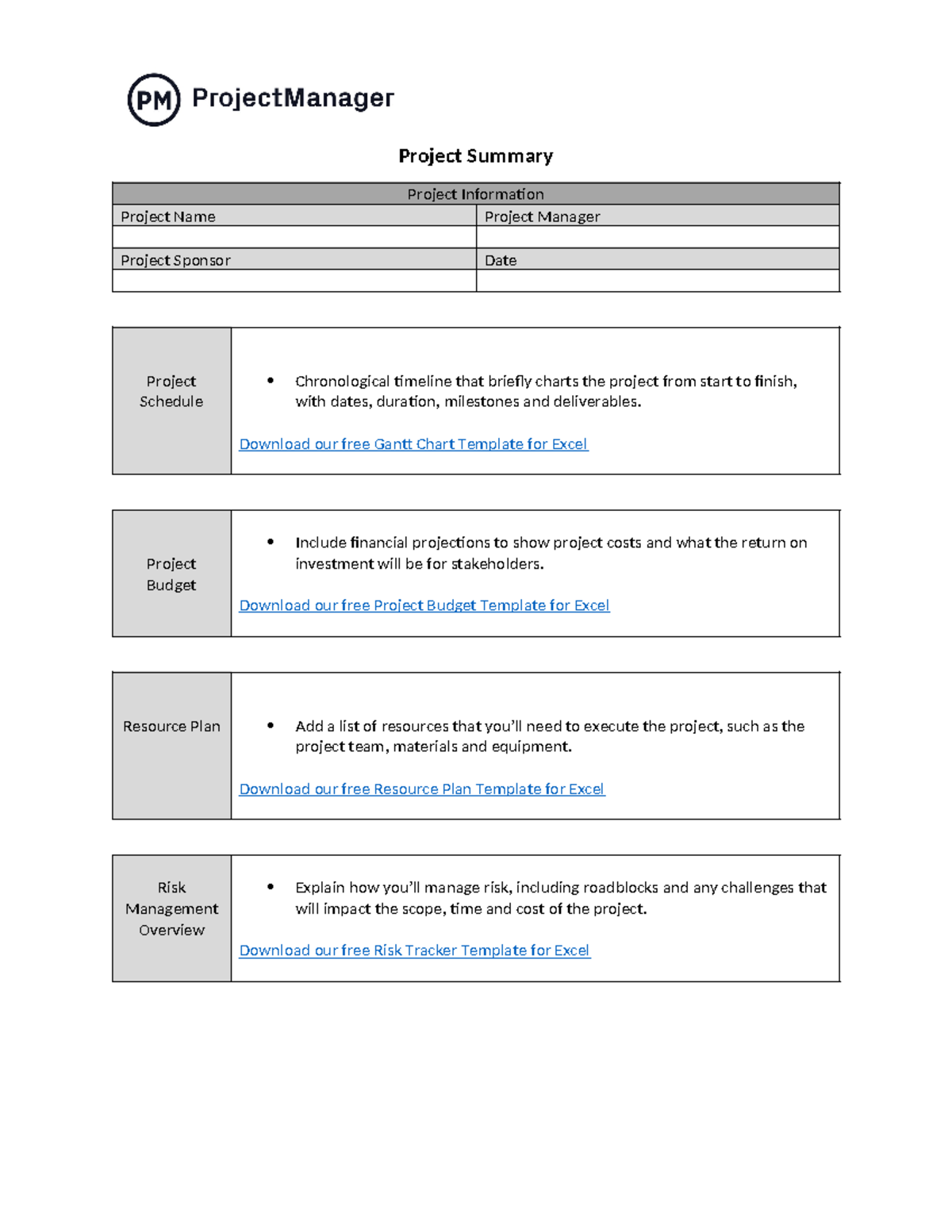 Free Project Summary Template for Word Project Manager WLNK - Project ...