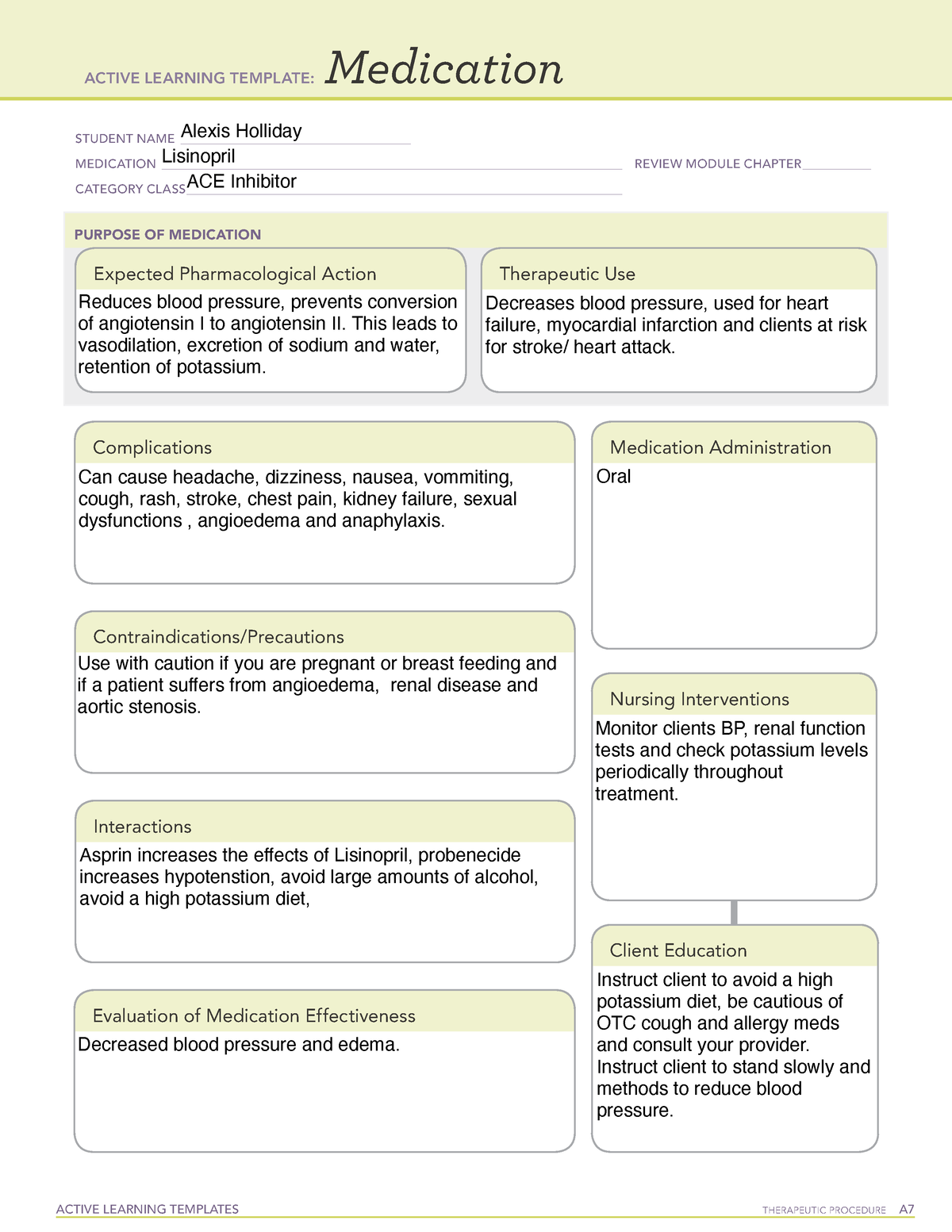 Med Template Lisinopril ACTIVE LEARNING TEMPLATES THERAPEUTIC