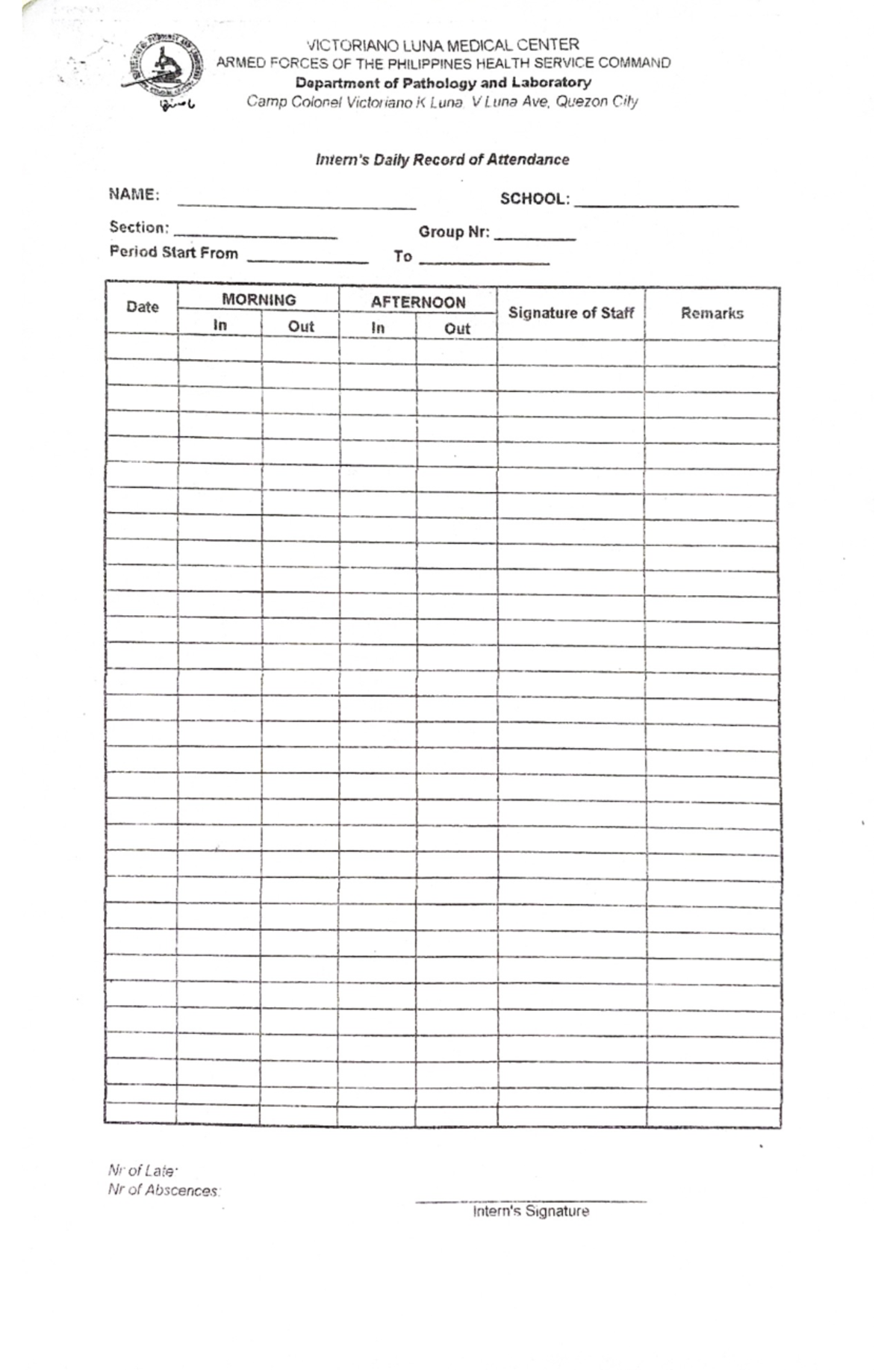 DTR Eval Quota Sheets Ready FOR Printing - Medical Technology - Studocu